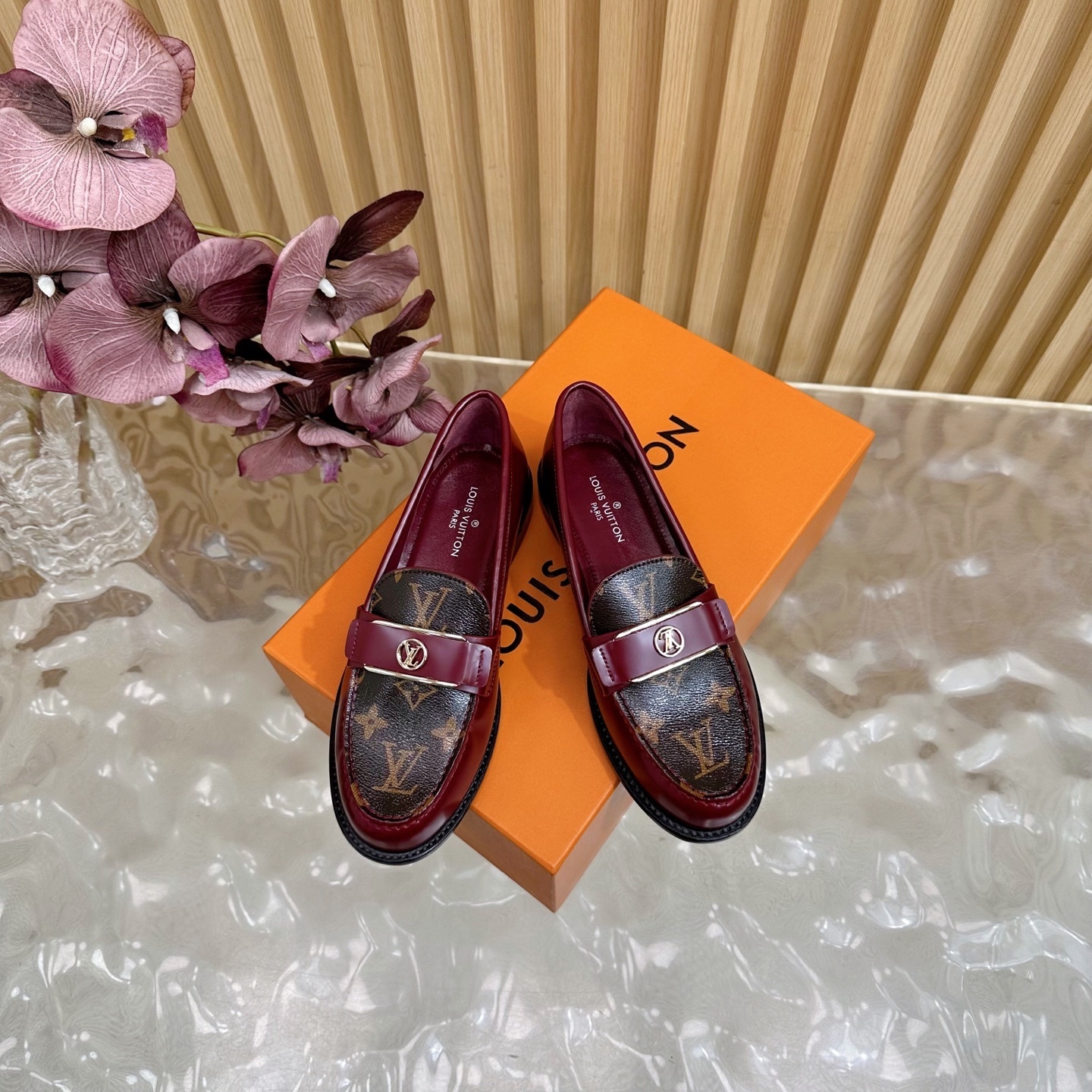 Louis Vuitton Burgundy Monogram Academy Loafers for Women