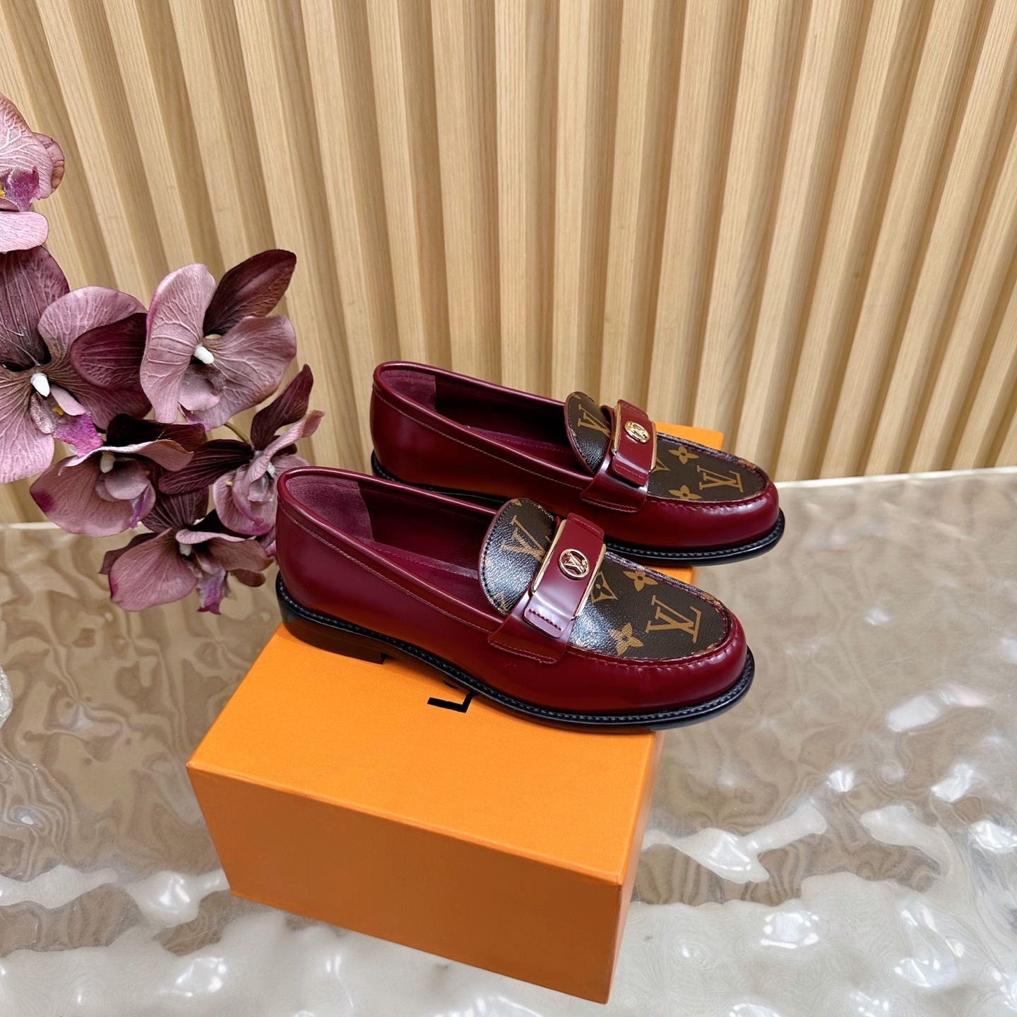 Louis Vuitton Burgundy Monogram Academy Loafers for Women
