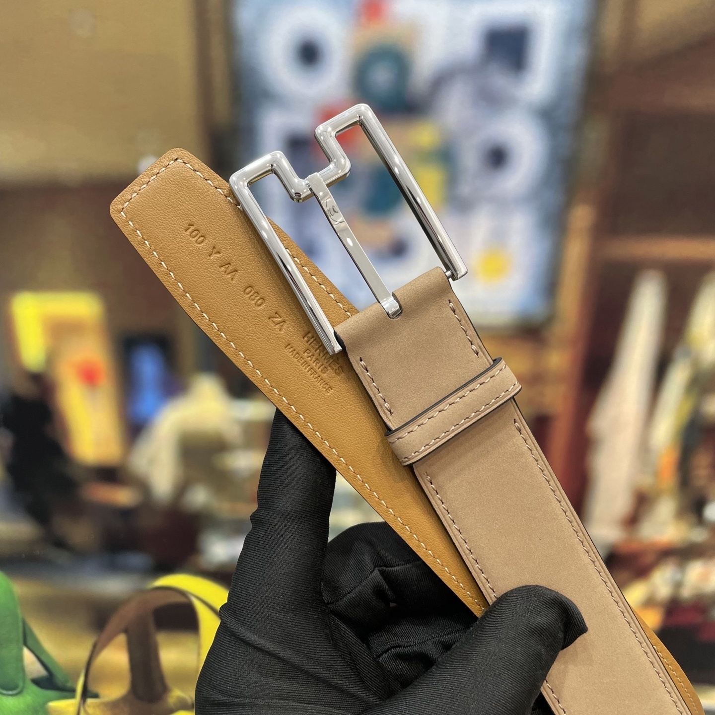 Premium Tan Leather Belt for Men - Stylish Silver Geometric Buckle