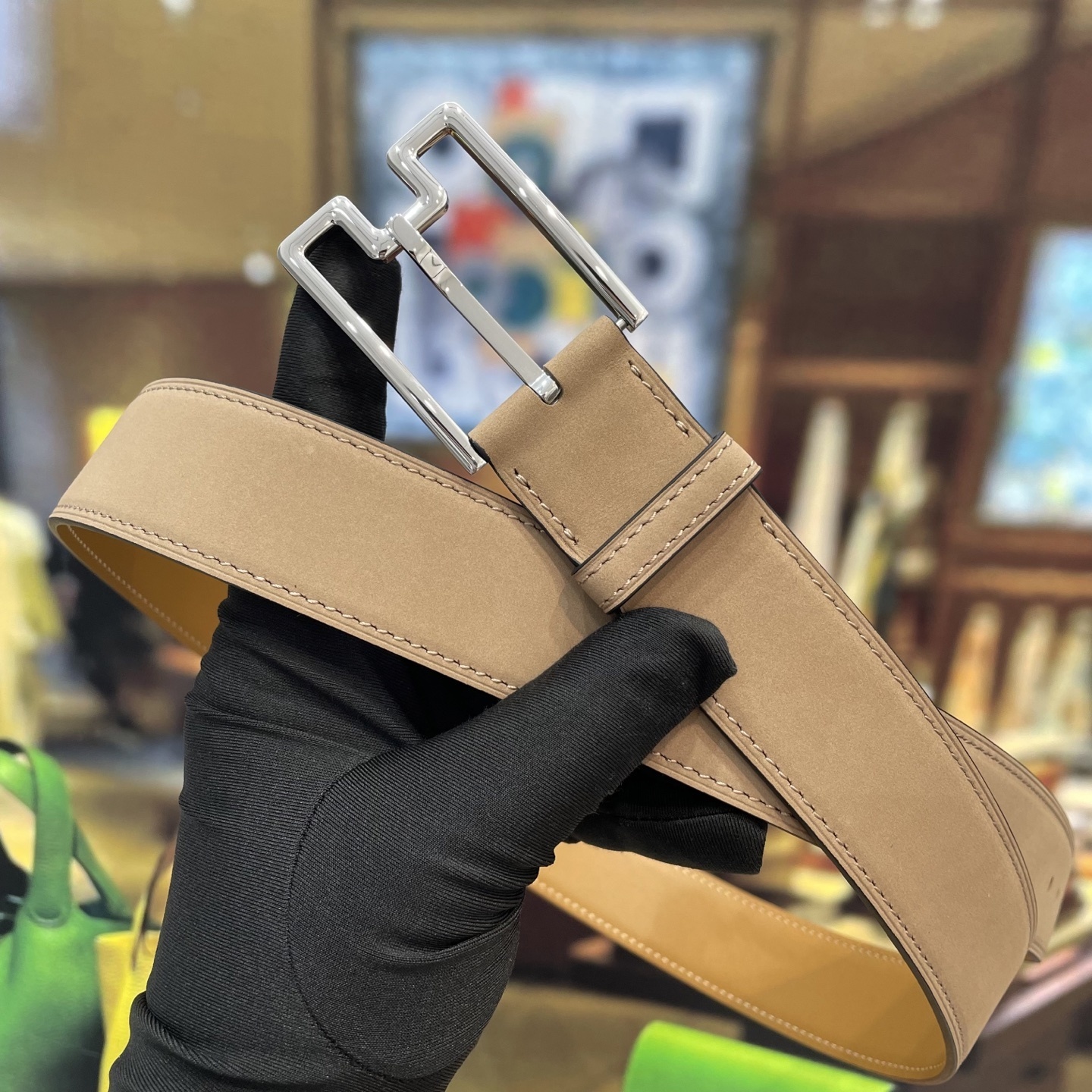 Premium Tan Leather Belt for Men - Stylish Silver Geometric Buckle