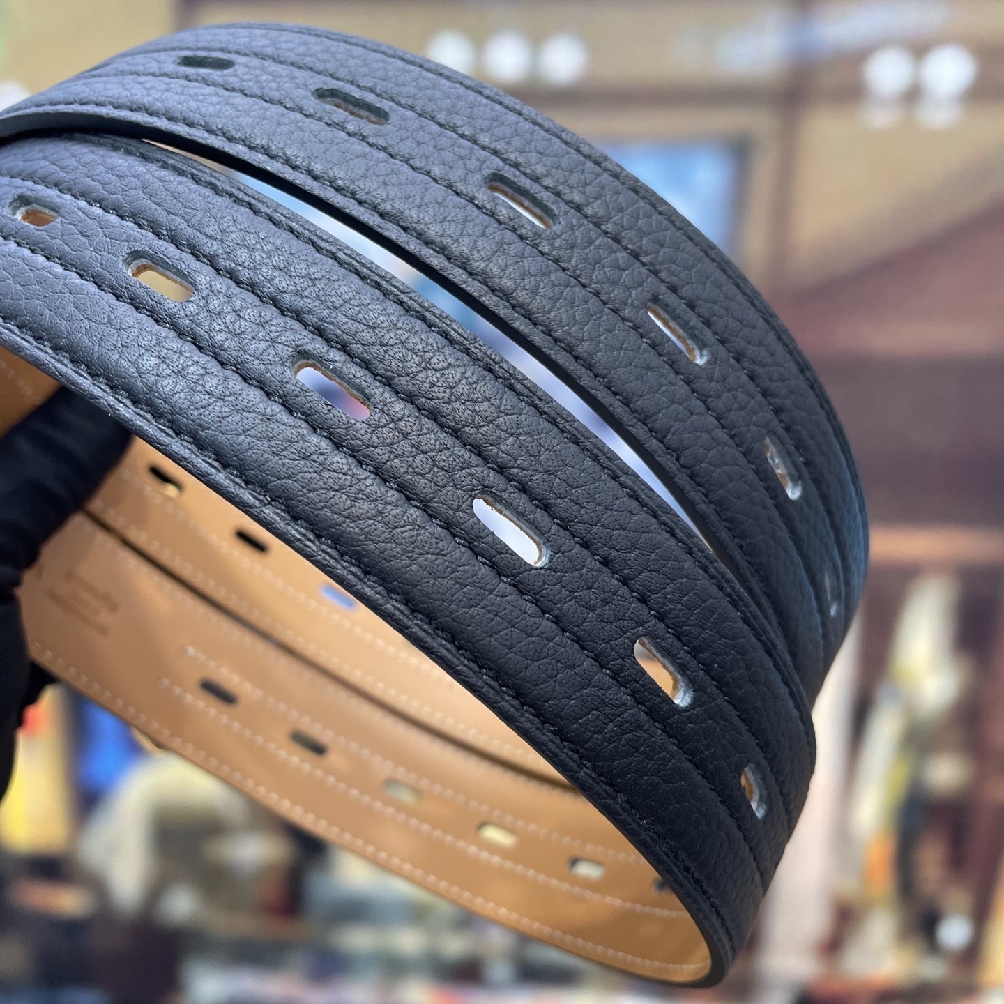 Premium Black Pebble Grain Leather Belt with Gold Designer Buckle