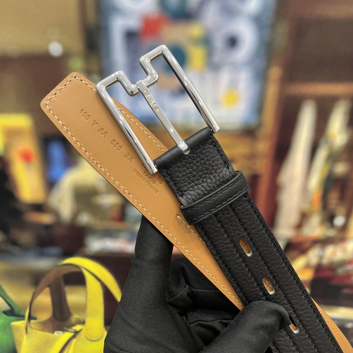 Luxury Reversible Black/Tan Leather Belt - Elegant Silver Buckle