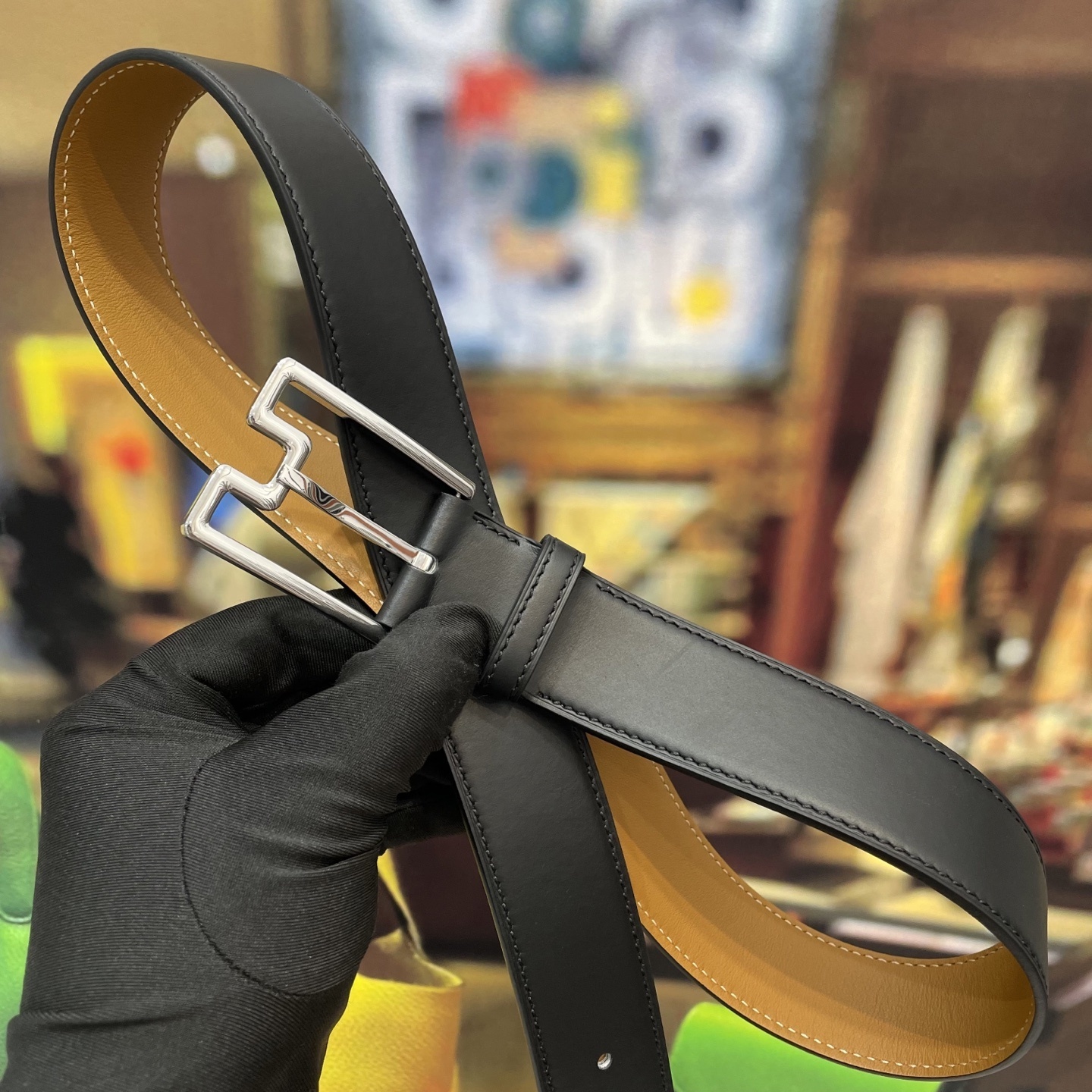 Men's Premium Black Leather Belt with Elegant Silver Buckle