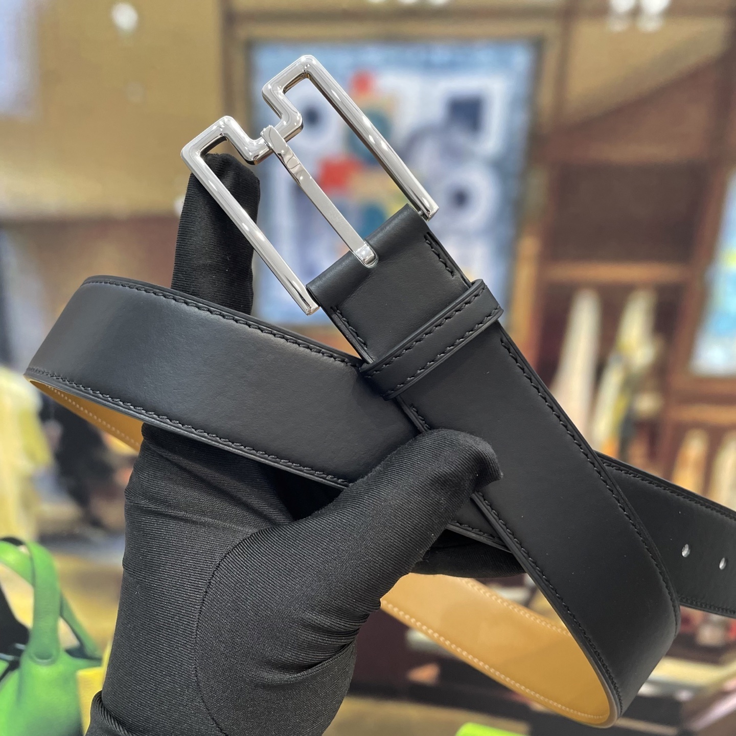 Men's Premium Black Leather Belt with Elegant Silver Buckle