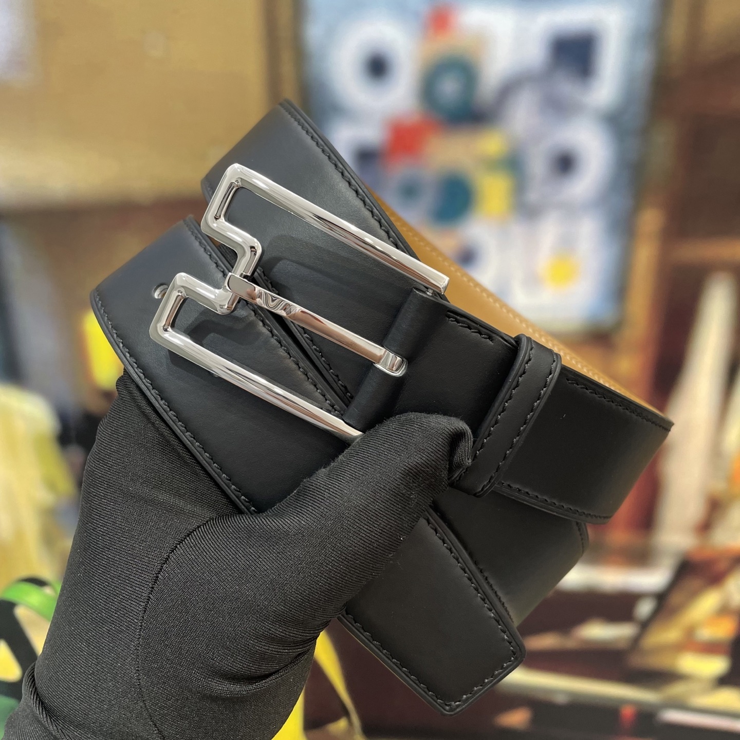 Men’s Premium Black Leather Belt with Elegant Silver Buckle