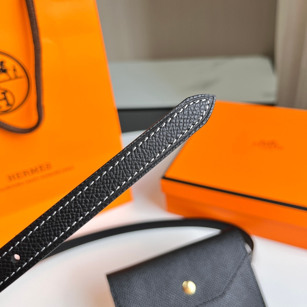 Luxury Black Leather Belt Bag with Gold H Buckle & Waist Pouch