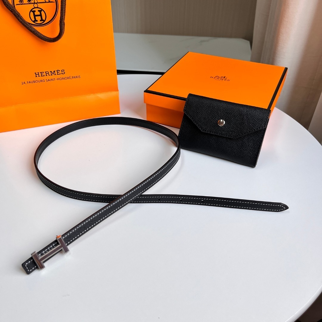 Luxury Black Leather Belt Bag with Silver H Buckle