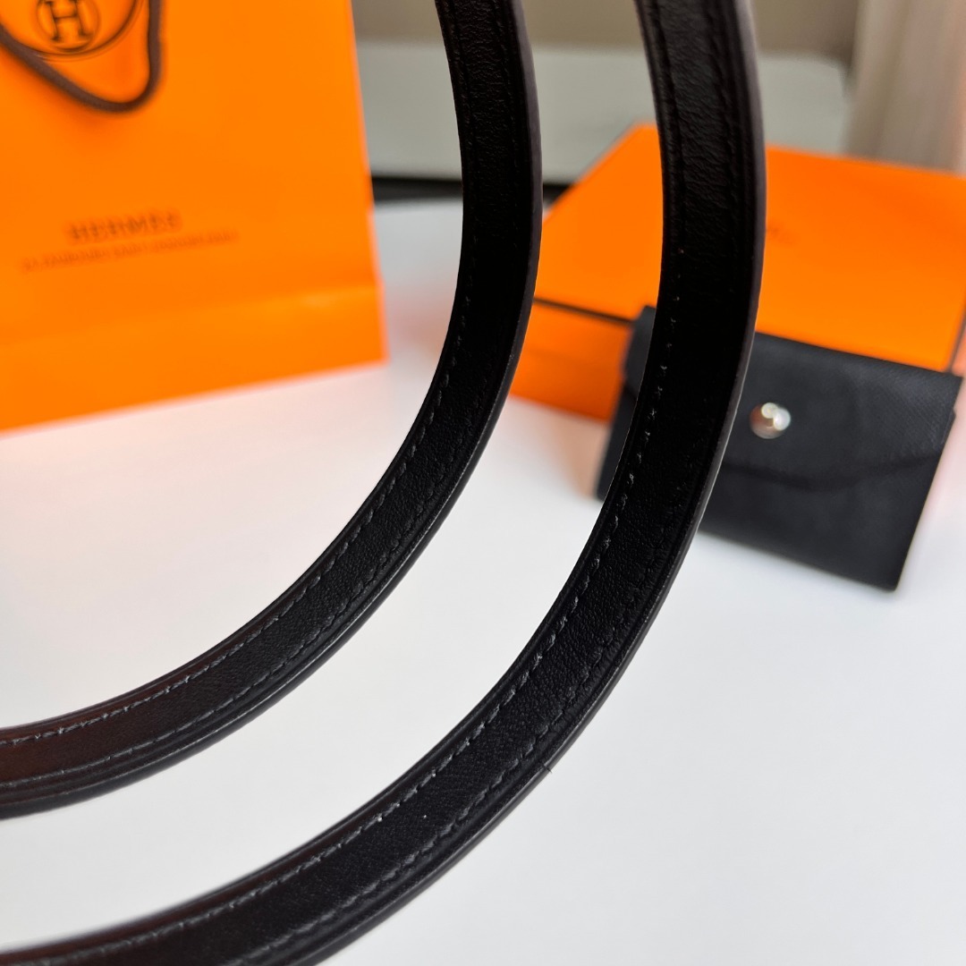 Luxury Black Leather Belt Bag with Silver H Buckle