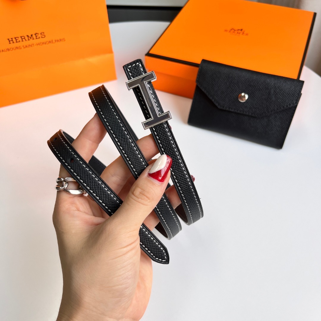 Luxury Black Leather Belt Bag with Silver H Buckle