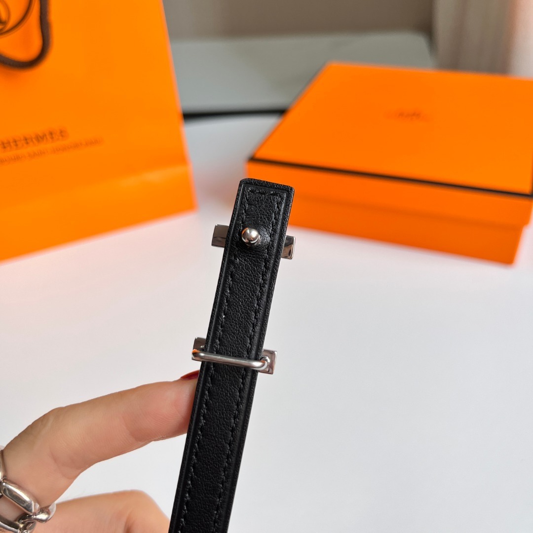 Luxury Black Leather Belt Bag with Silver H Buckle