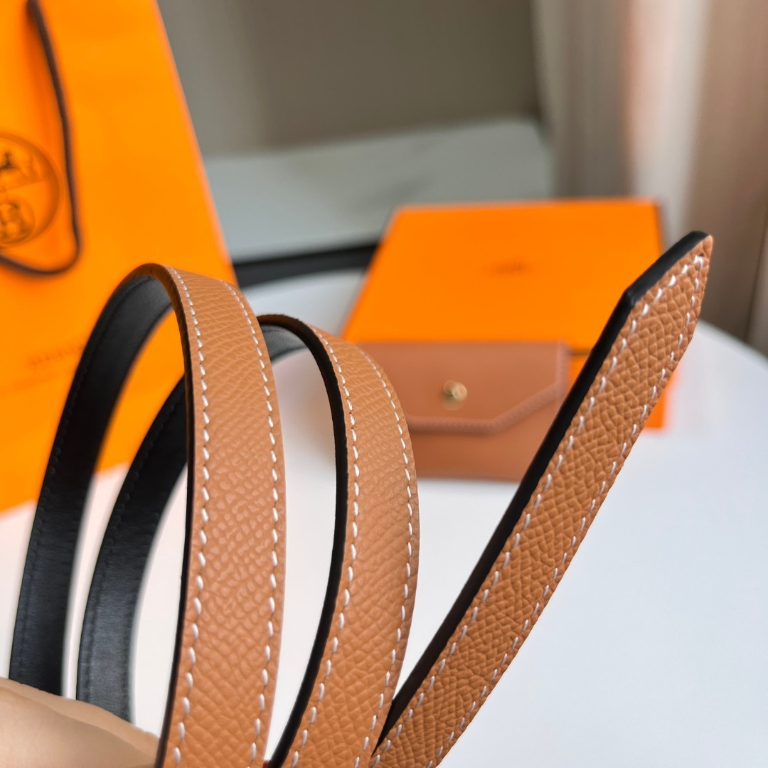 Hermes Style Epsom Leather Belt Bag with Gold-Tone H Buckle