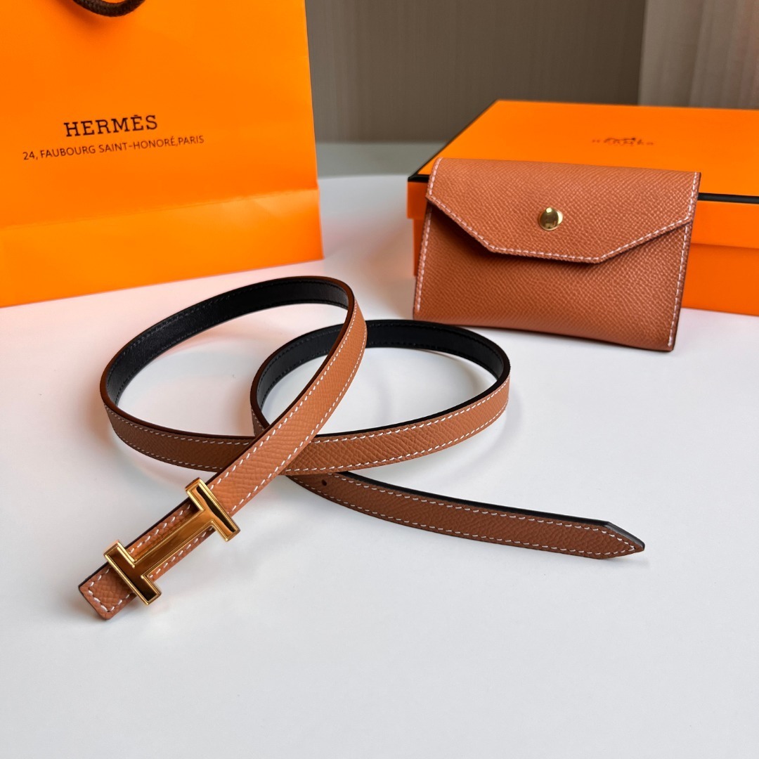 Hermes Style Epsom Leather Belt Bag with Gold-Tone H Buckle