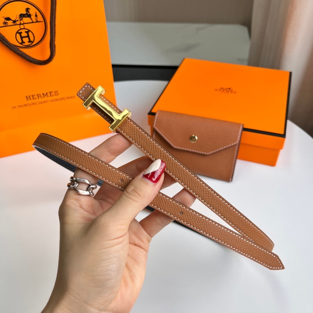 Hermes Style Epsom Leather Belt Bag with Gold-Tone H Buckle