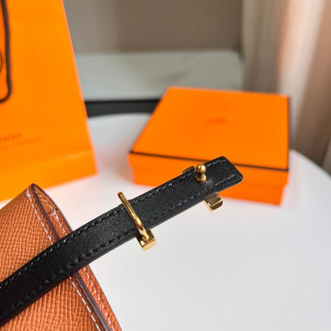 Hermes Style Epsom Leather Belt Bag with Gold-Tone H Buckle