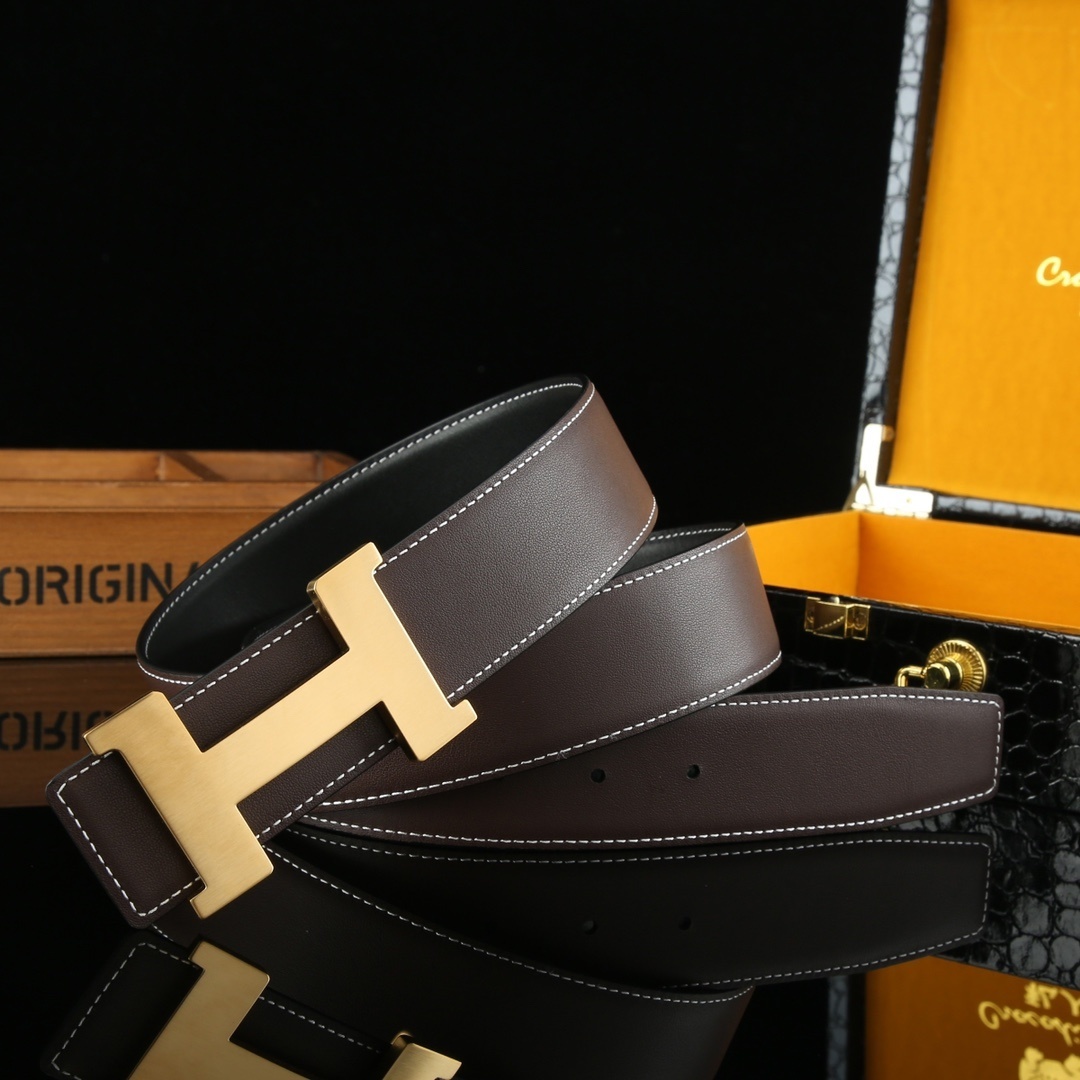 Premium Men's H Buckle Leather Belt - Designer Style Waistband