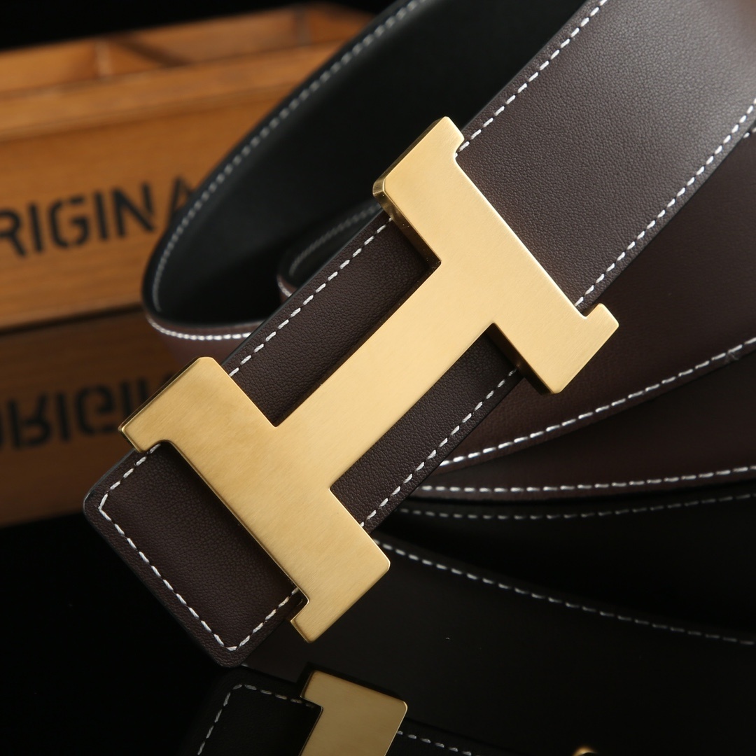 Premium Men's H Buckle Leather Belt - Designer Style Waistband