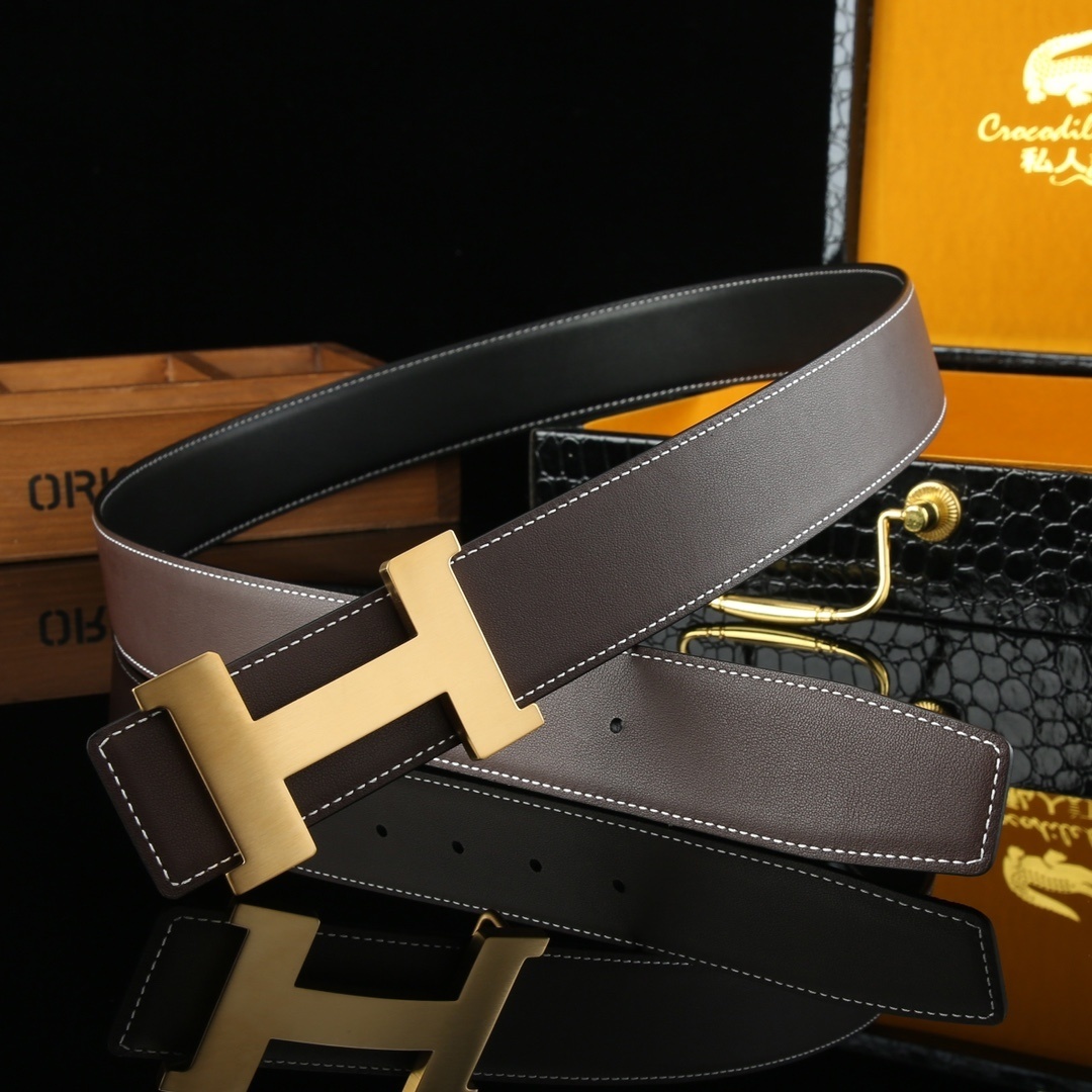 Premium Men's H Buckle Leather Belt - Designer Style Waistband