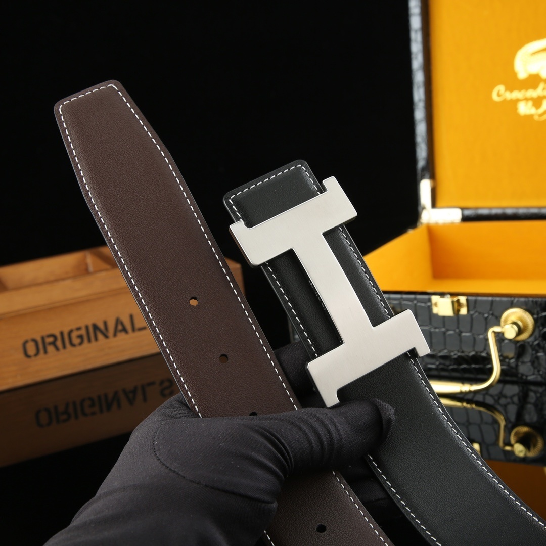 Premium Men's H Buckle Leather Belt - Designer Style Waistband