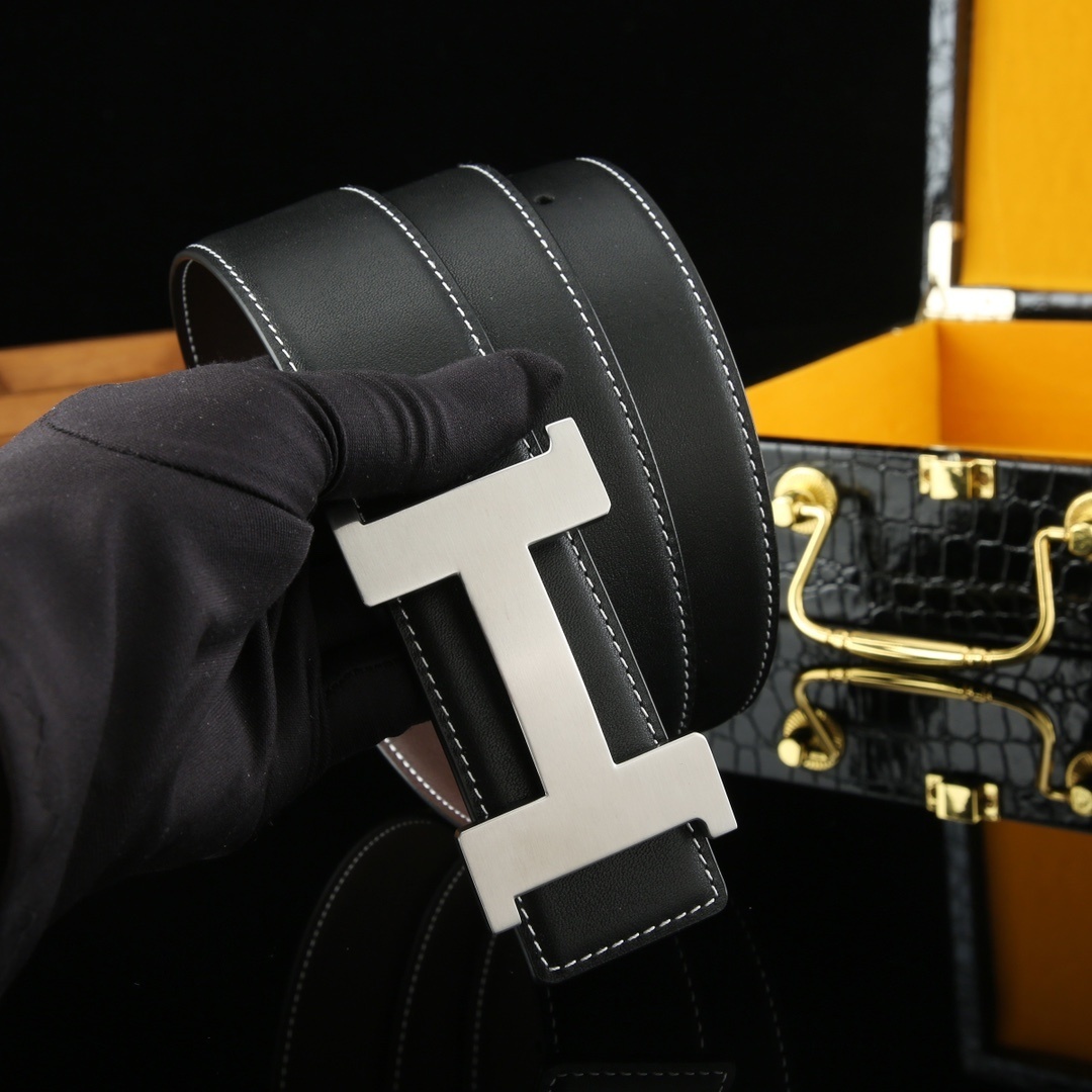 Premium Men's H Buckle Leather Belt - Designer Style Waistband