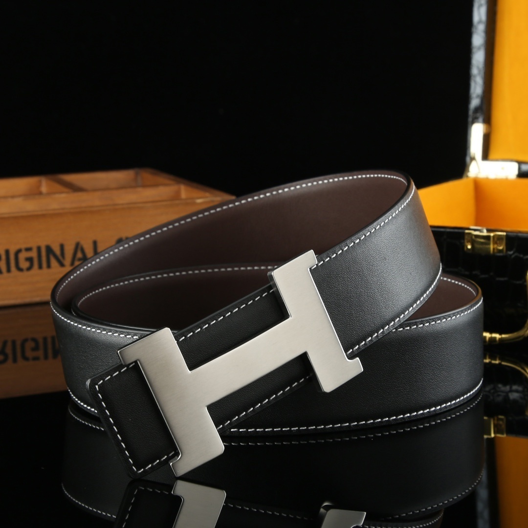 Premium Men's H Buckle Leather Belt - Designer Style Waistband