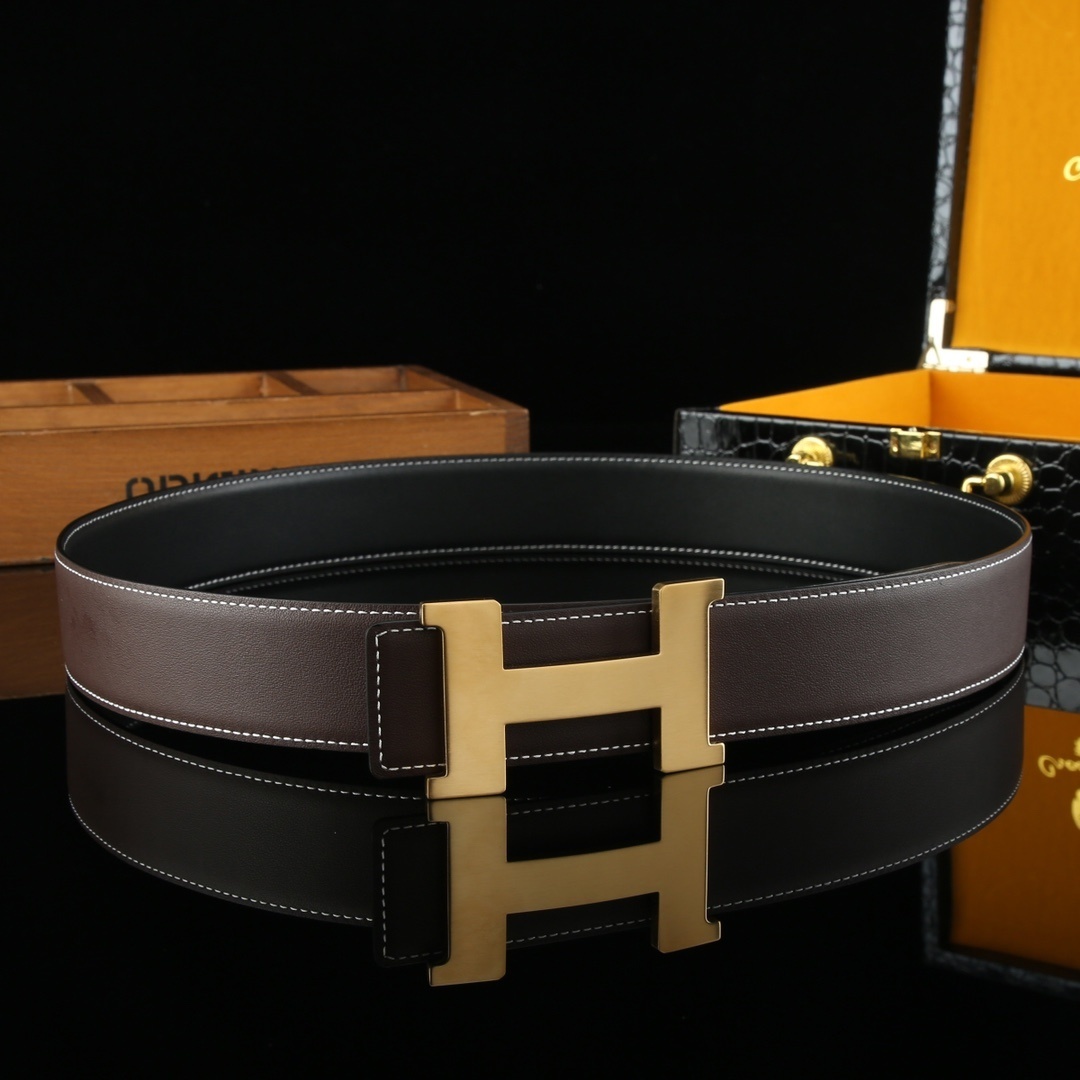 Premium Men's H Buckle Leather Belt - Designer Style Waistband