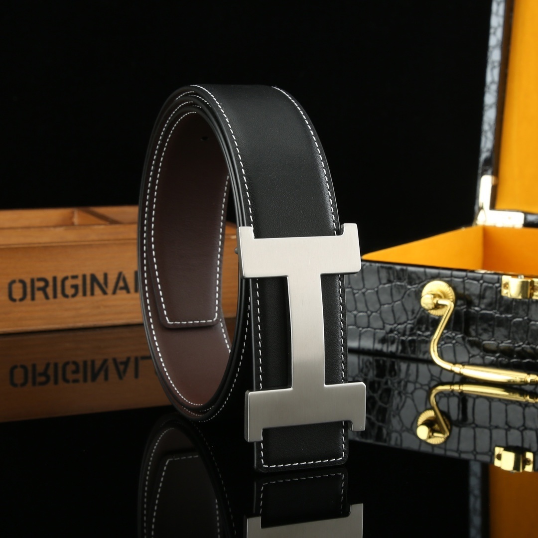 Premium Men's H Buckle Leather Belt - Designer Style Waistband