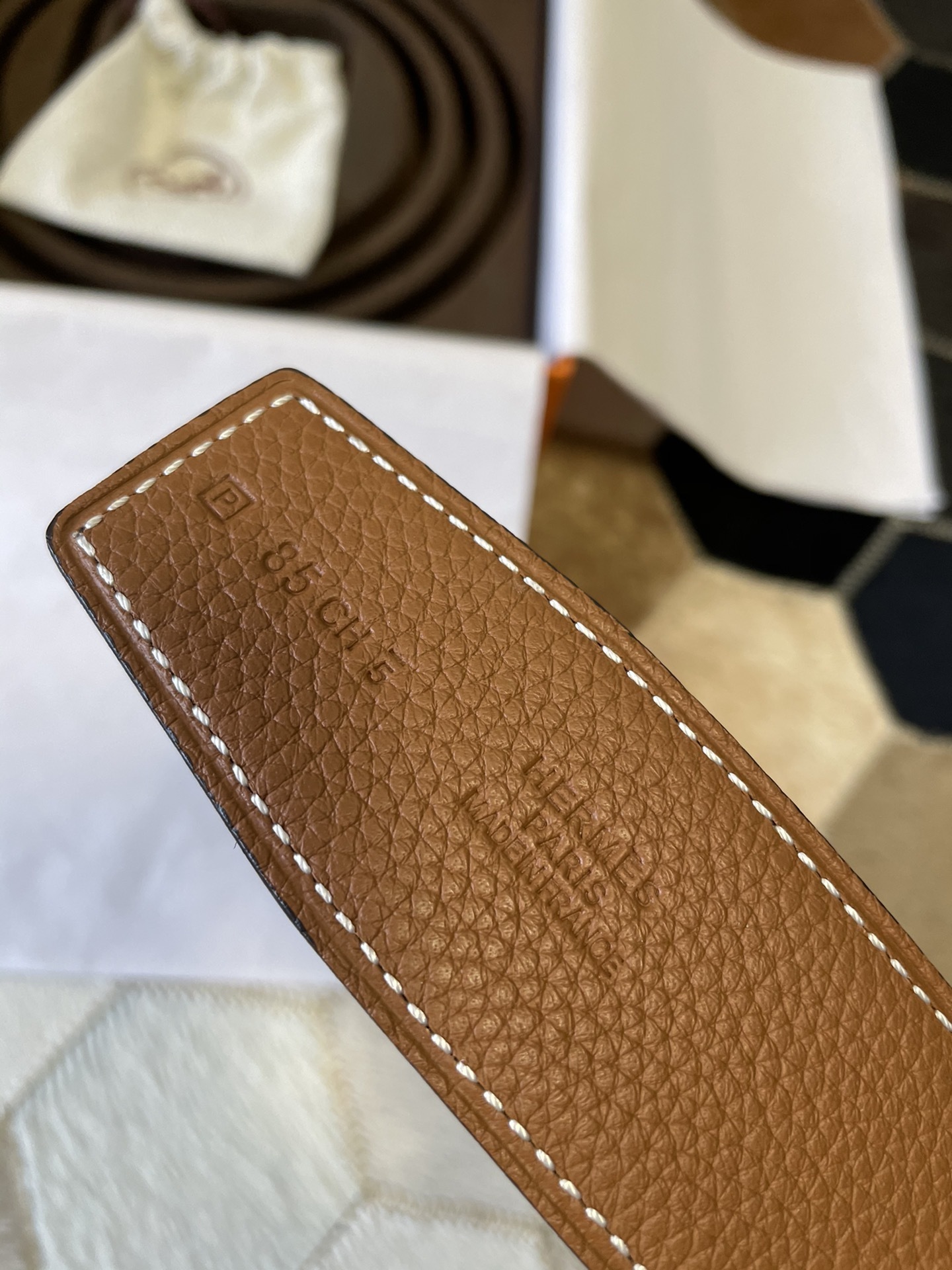 Luxury Leather Belt with Gold-Tone H Buckle - Classic Brown