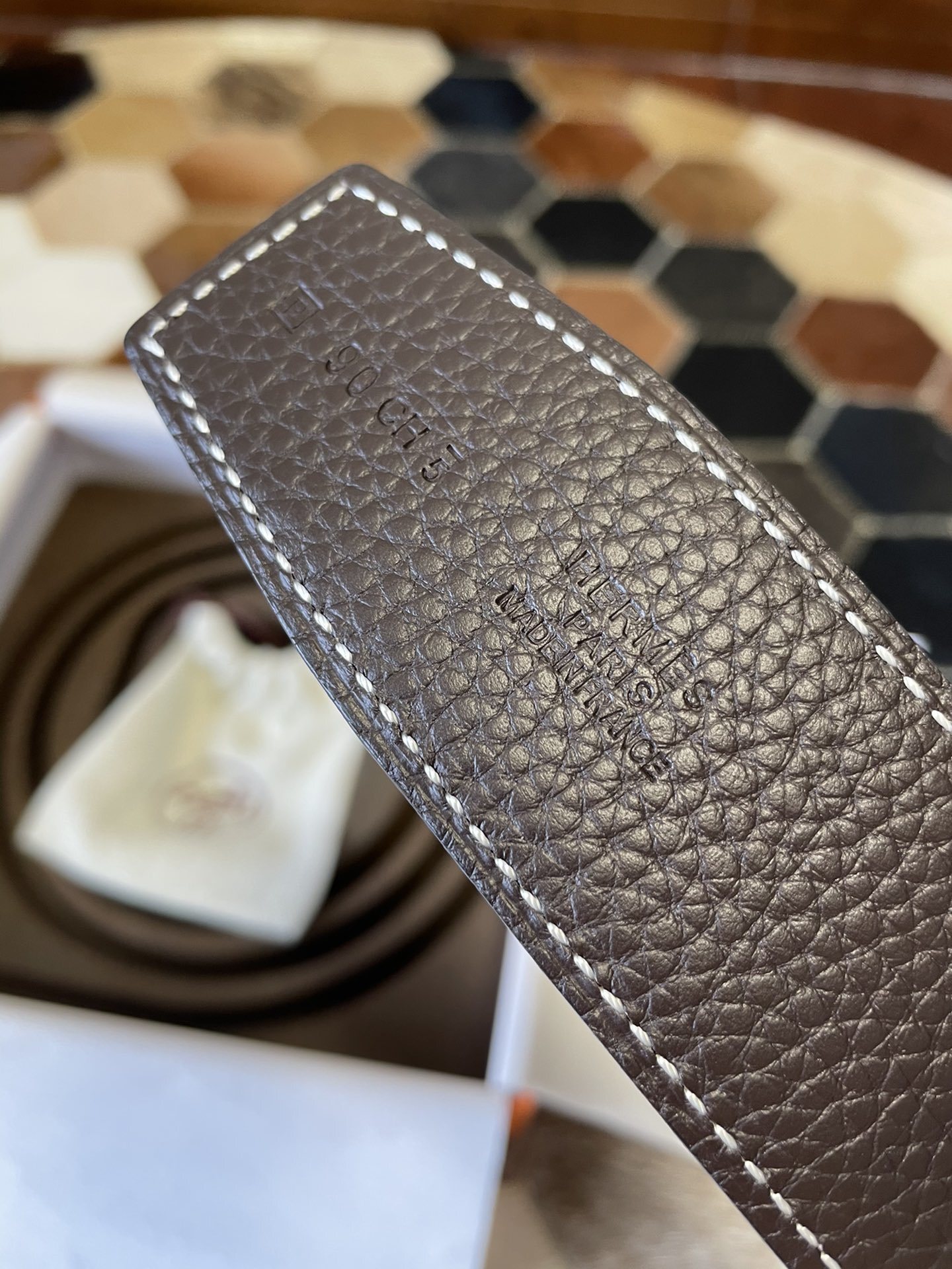 Luxury Coffee Brown Pebbled Leather Belt with Gold H Buckle