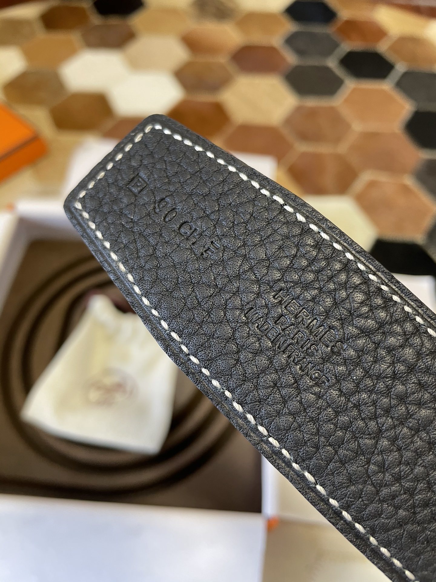 Hermes Men's Black Leather Belt with Silver H Buckle