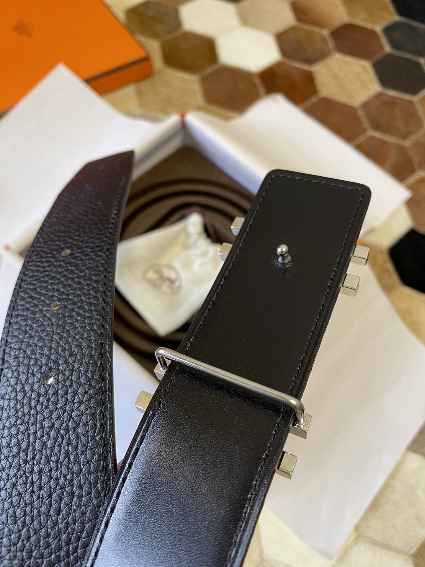 Classic Men's Black Leather Belt with Premium Silver H Buckle