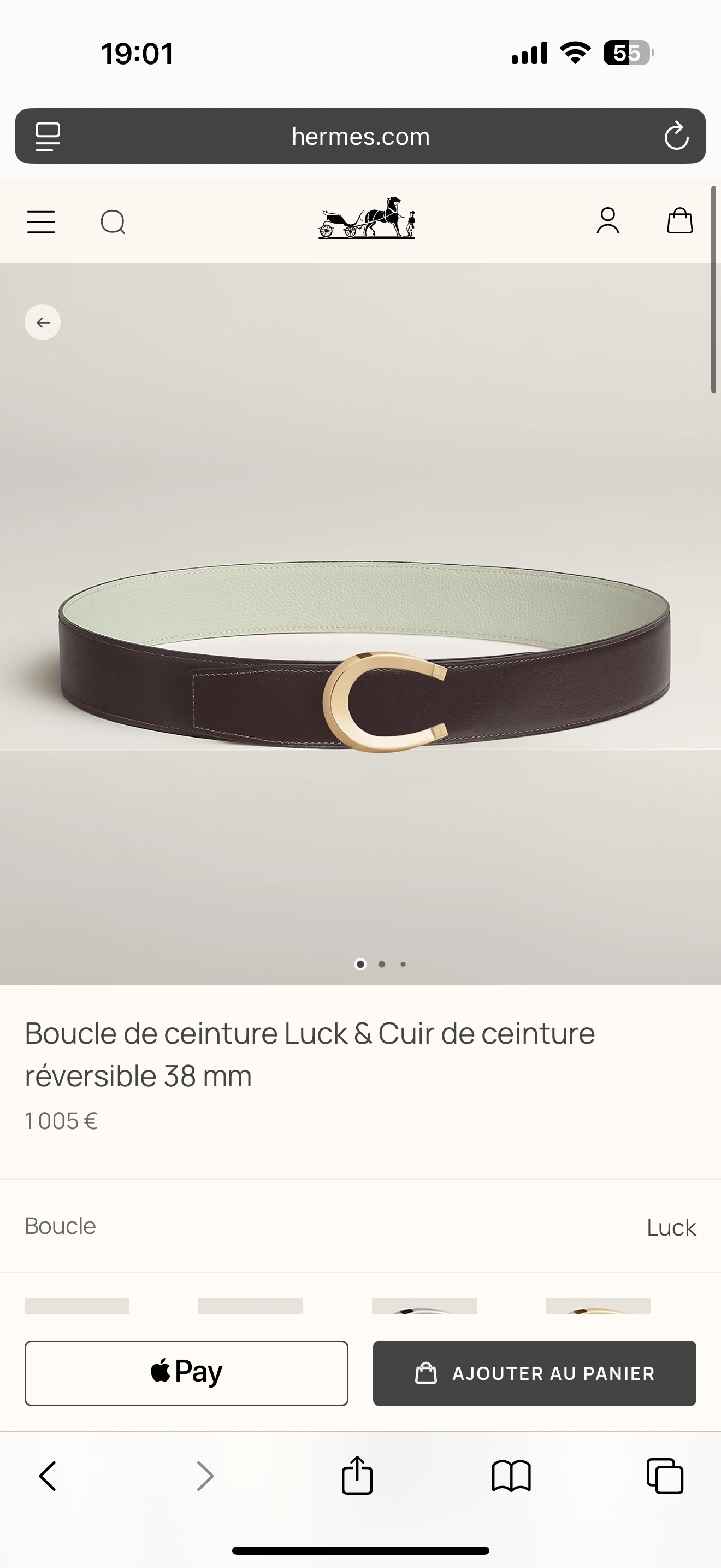 Hermes Luck Buckle & Reversible Leather Belt 38mm