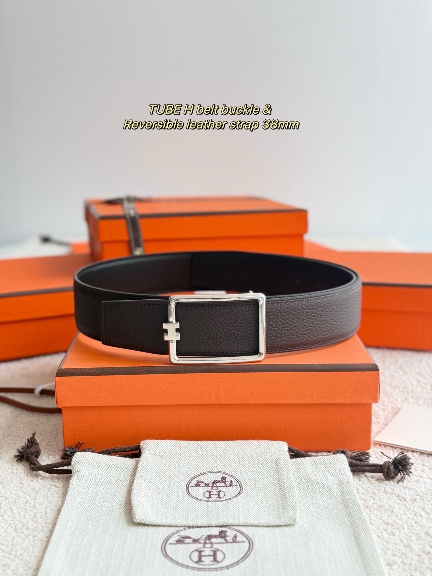 Hermès Tube H 38mm Reversible Leather Belt - Black/Brown