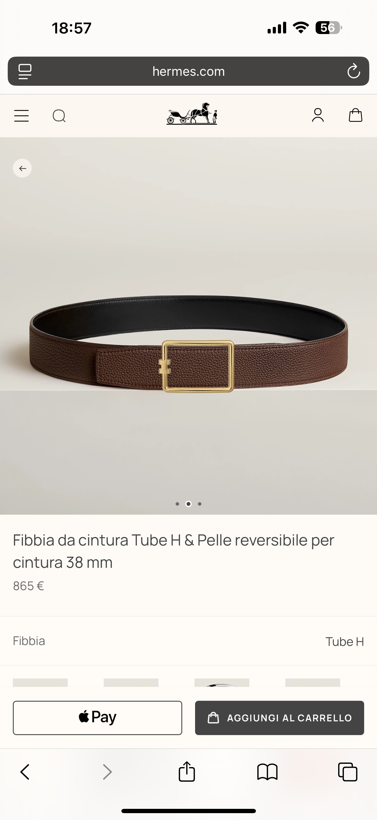 Hermès Tube H Buckle & Reversible Leather Belt 38mm