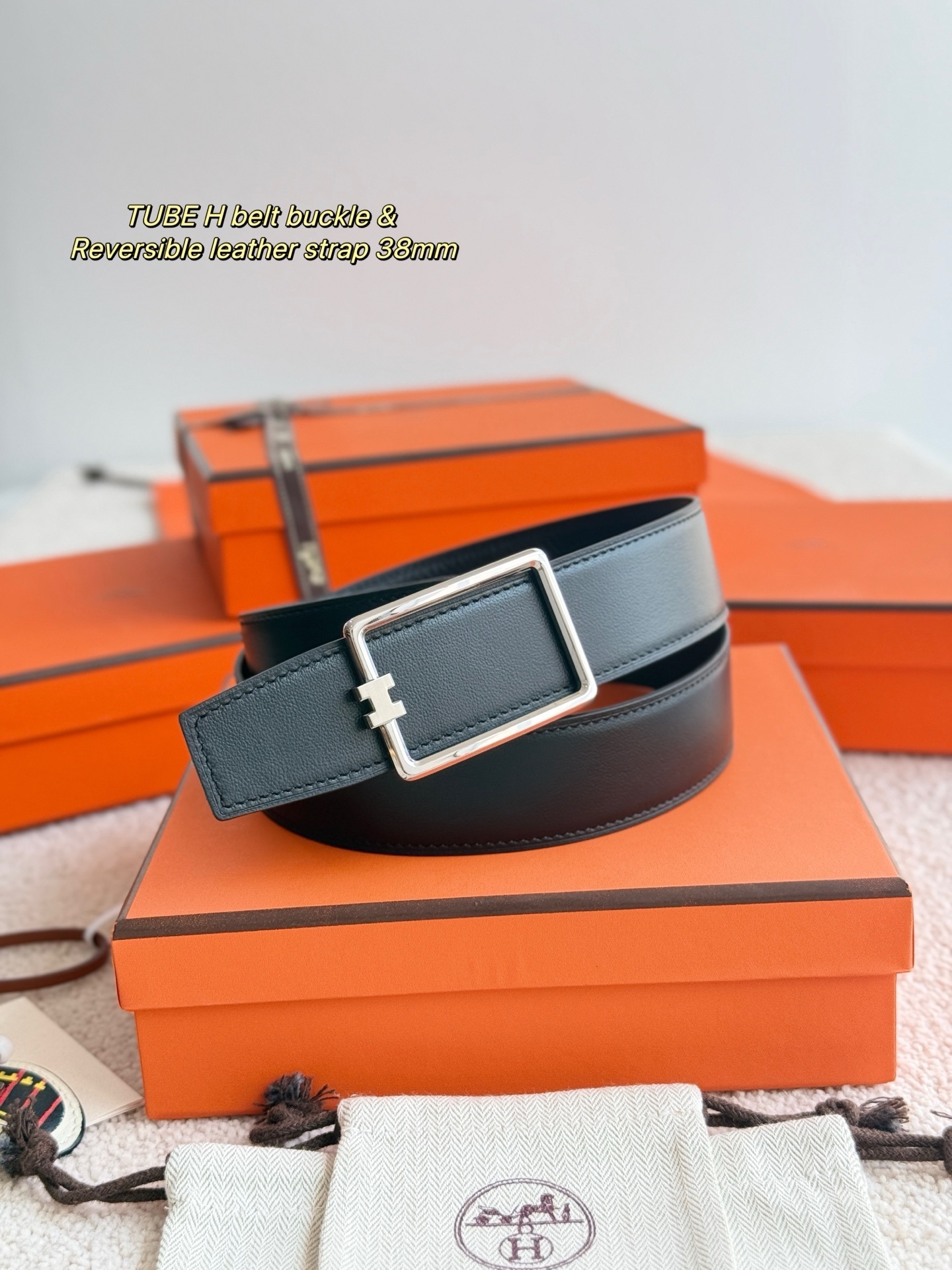 Hermès 38mm Tube H Reversible Leather Belt - Luxury Men's Accessory