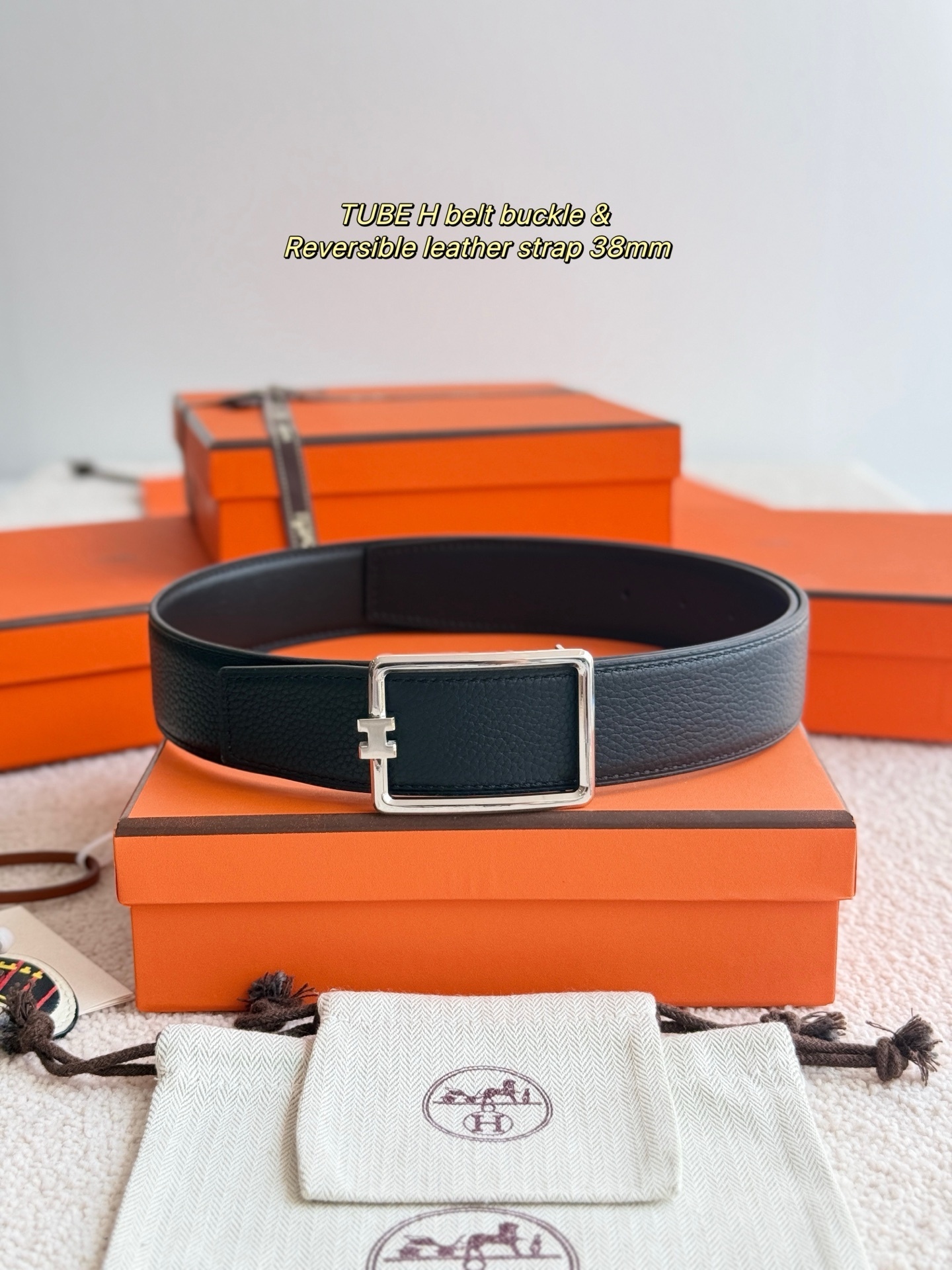 Hermès 38mm Tube H Reversible Leather Belt - Luxury Men's Accessory