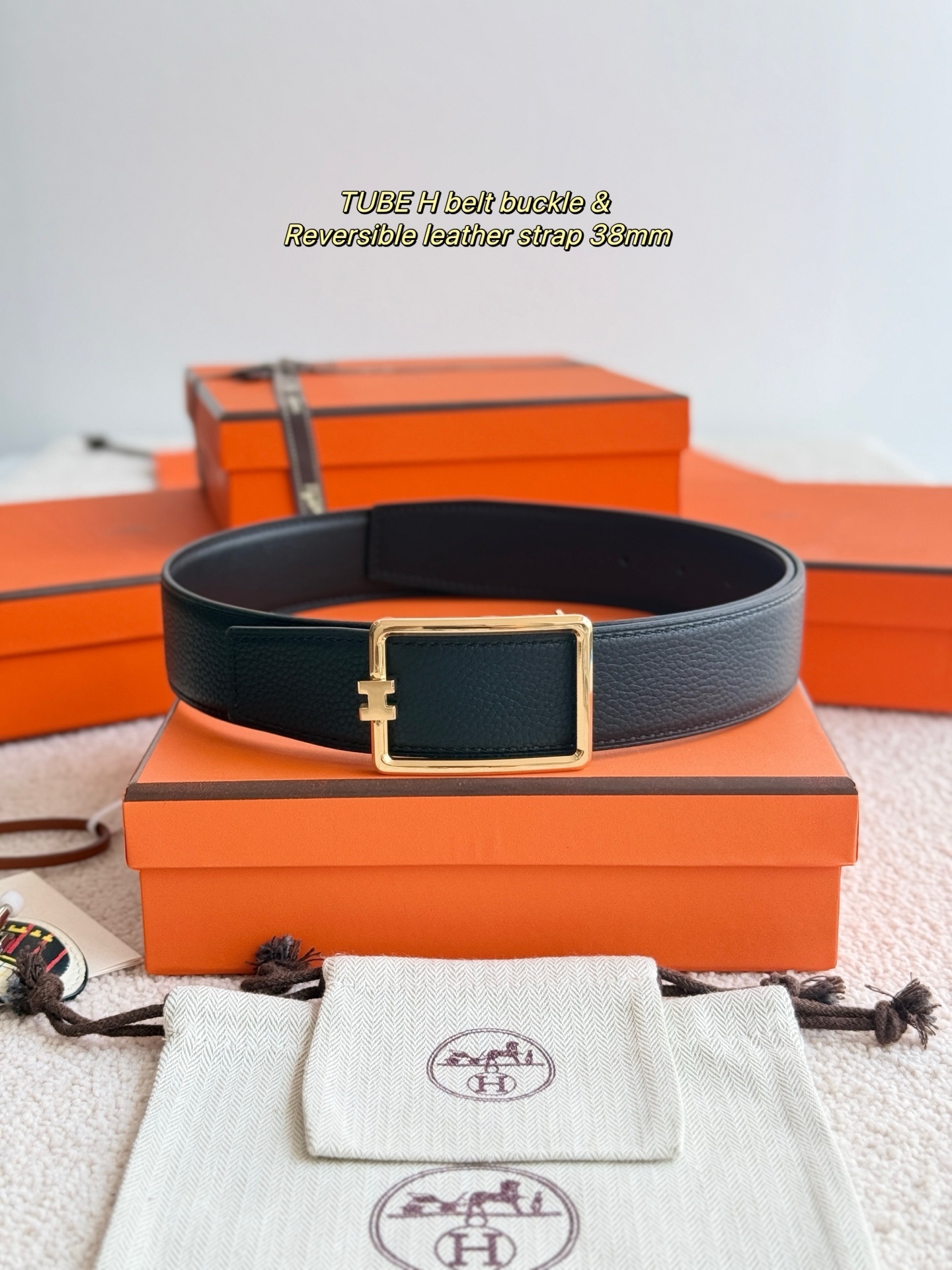Hermès Tube H Reversible Leather Belt 38mm - Luxury Men's Accessory