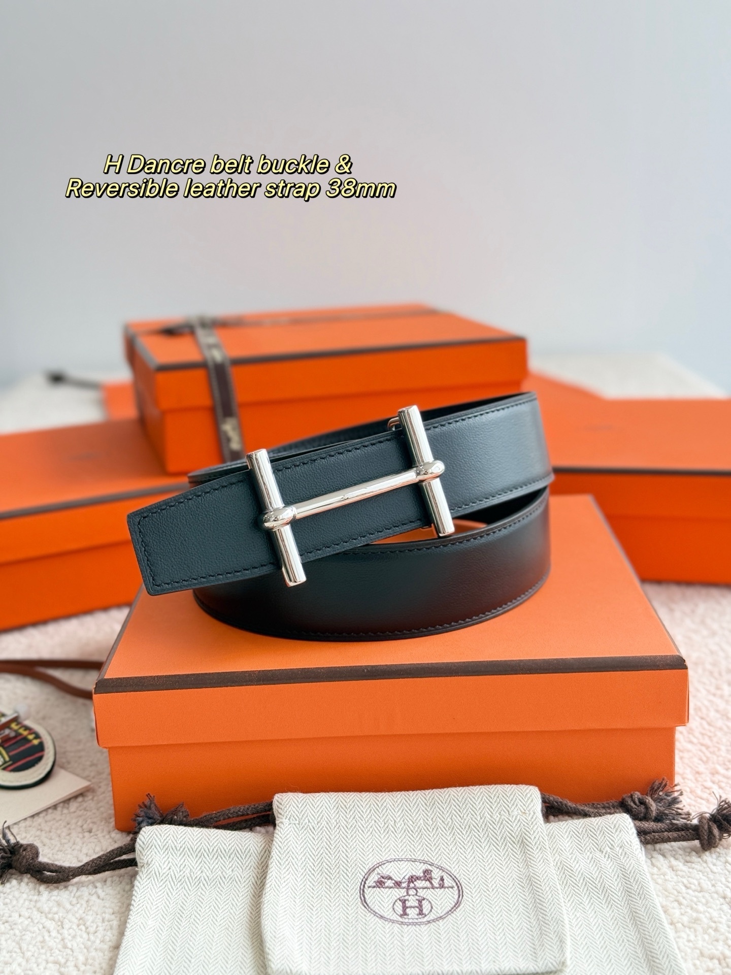 Hermès H d'Ancre 38mm Reversible Leather Belt - Silver Buckle