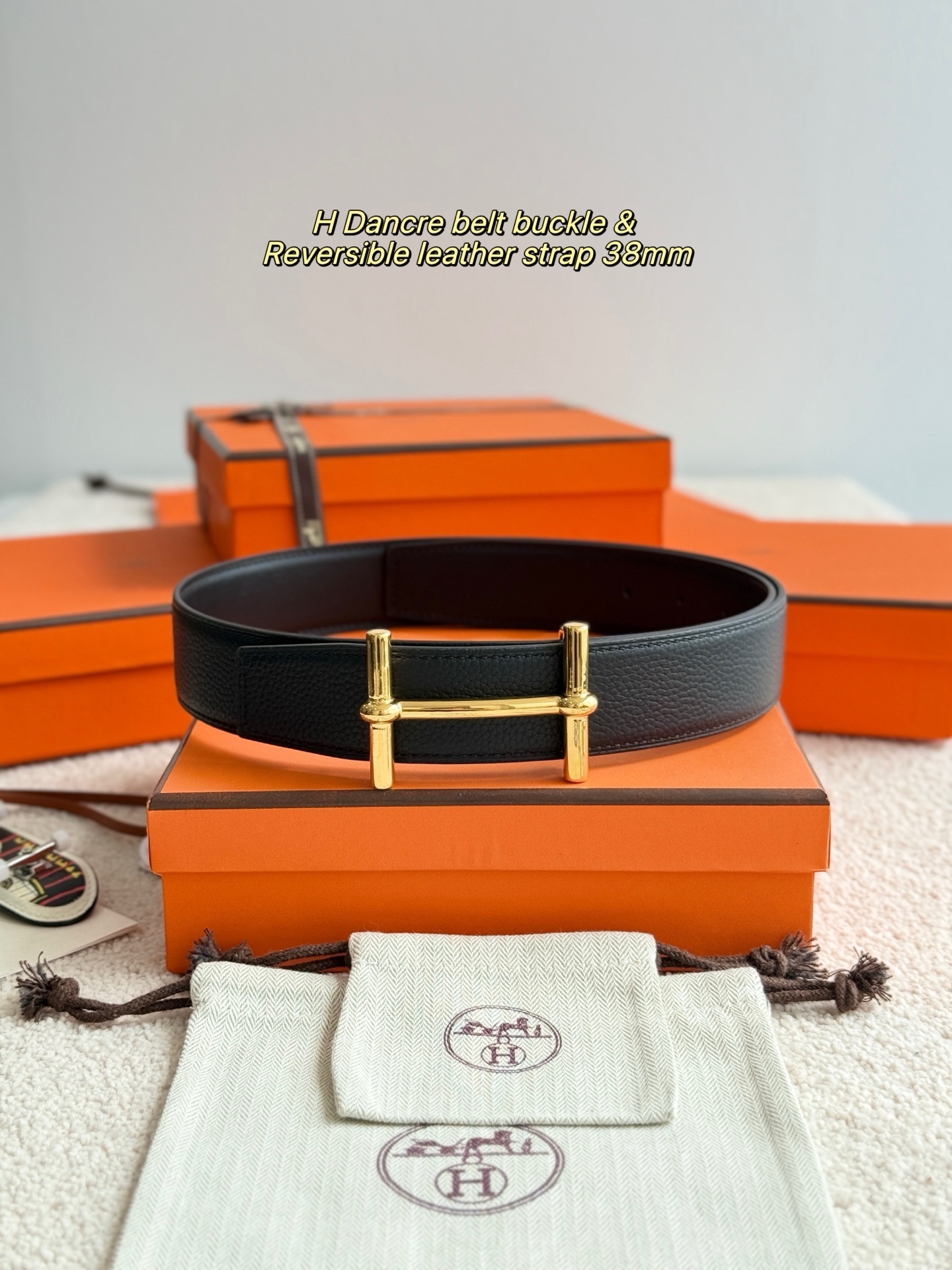 Hermes H d'Ancre Gold Buckle & 38mm Reversible Leather Belt