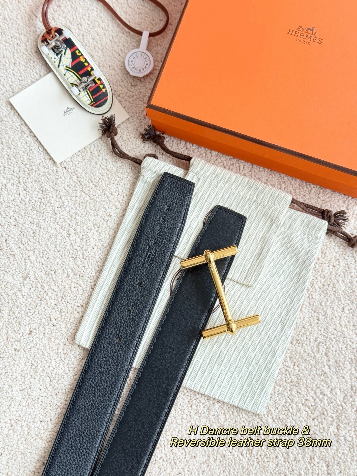 Hermes H d’Ancre Gold Buckle & 38mm Reversible Leather Belt