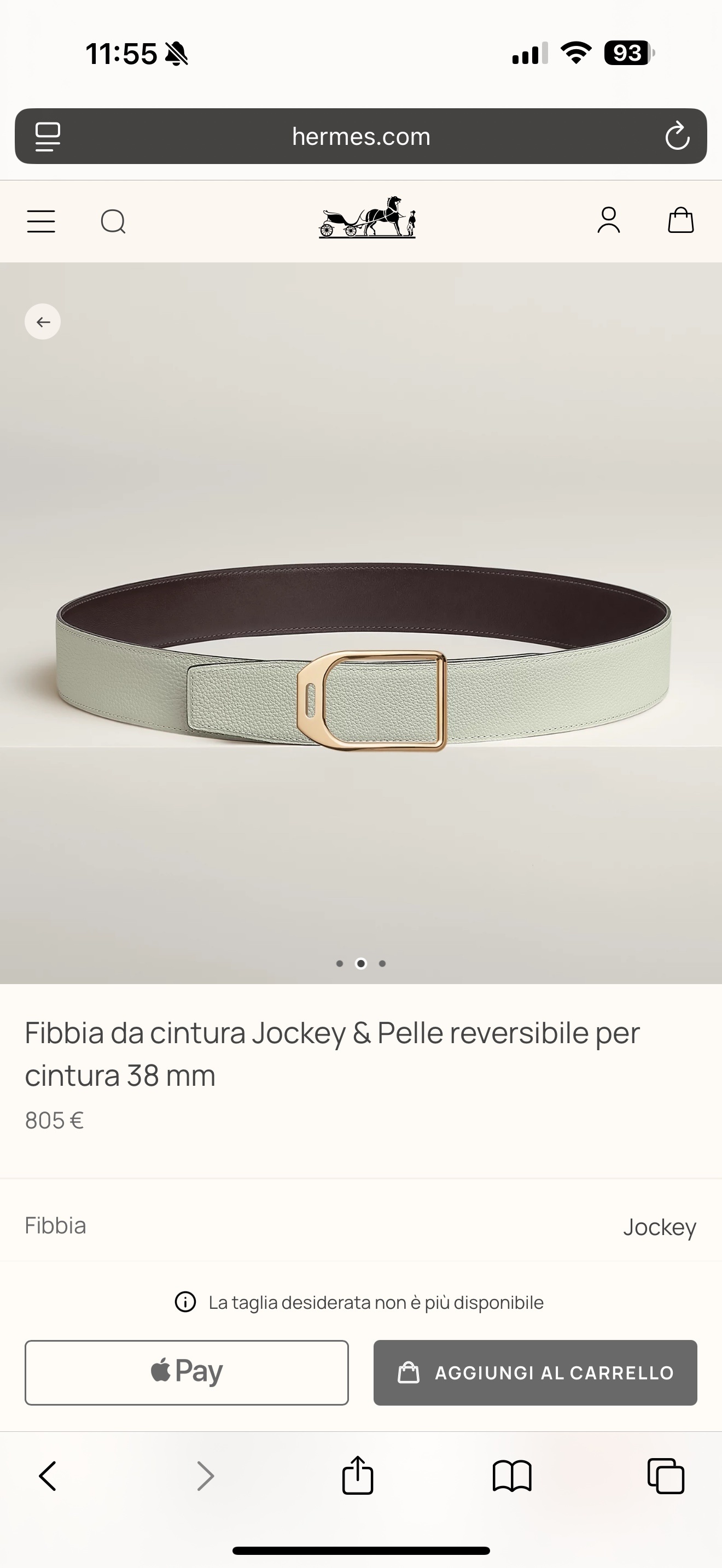 Hermès Jockey Buckle & 38mm Reversible Leather Belt