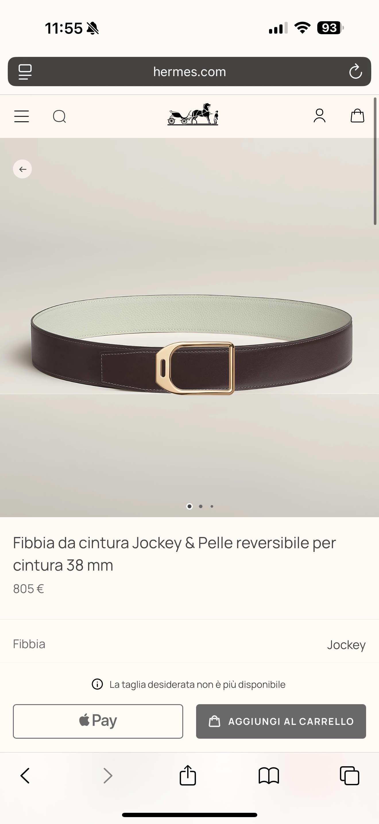 Hermès Jockey Buckle & 38mm Reversible Leather Belt