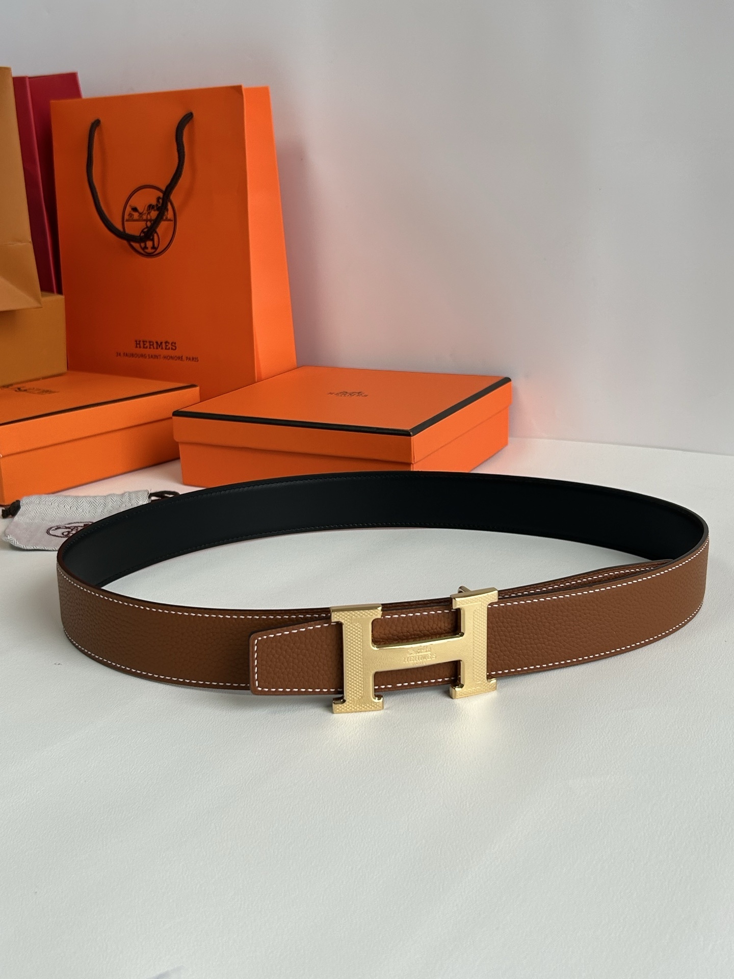 Hermes Reversible Belt Gold H Buckle - Black & Brown Leather