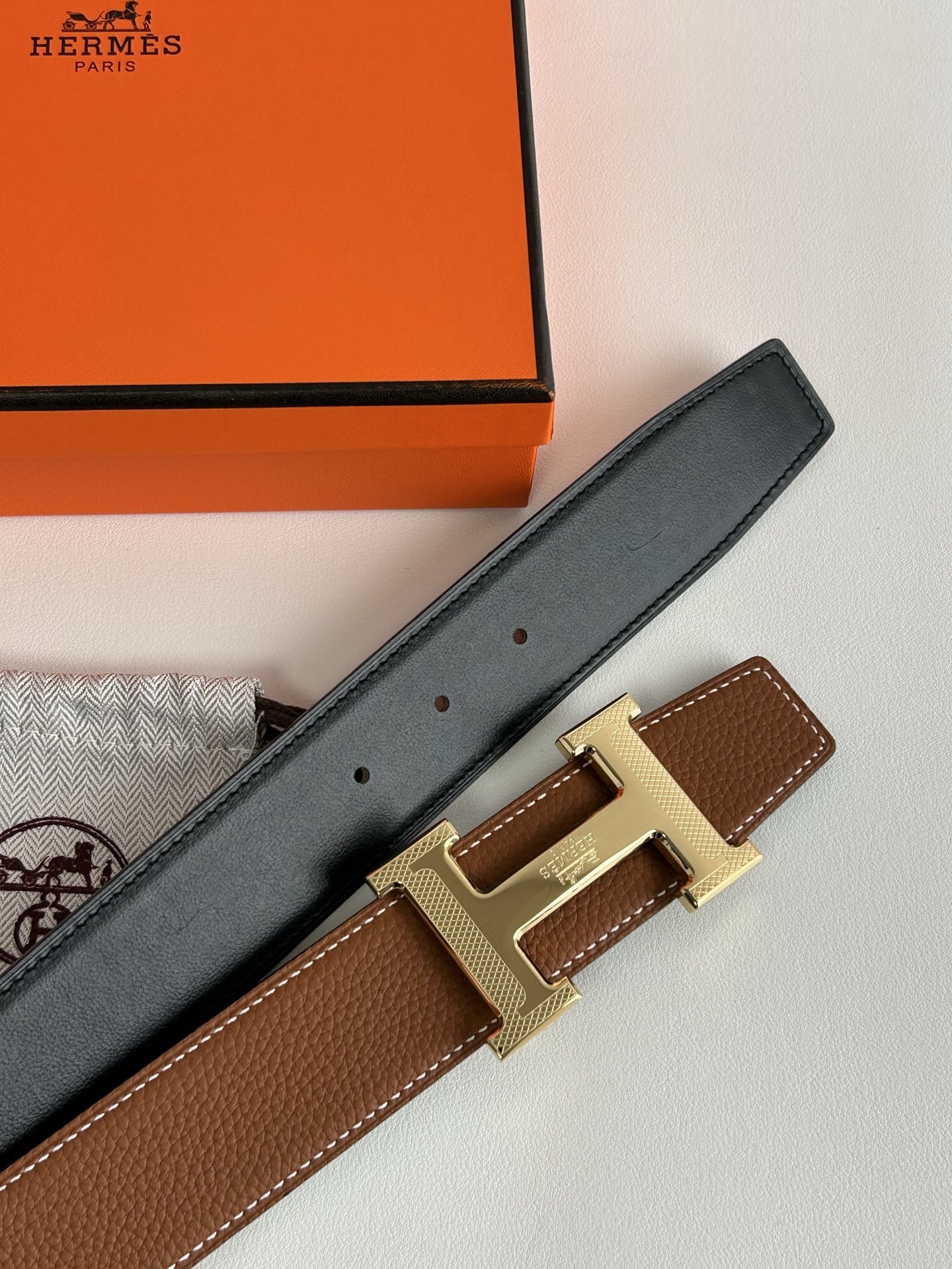 Hermes Reversible Belt Gold H Buckle – Black & Brown Leather