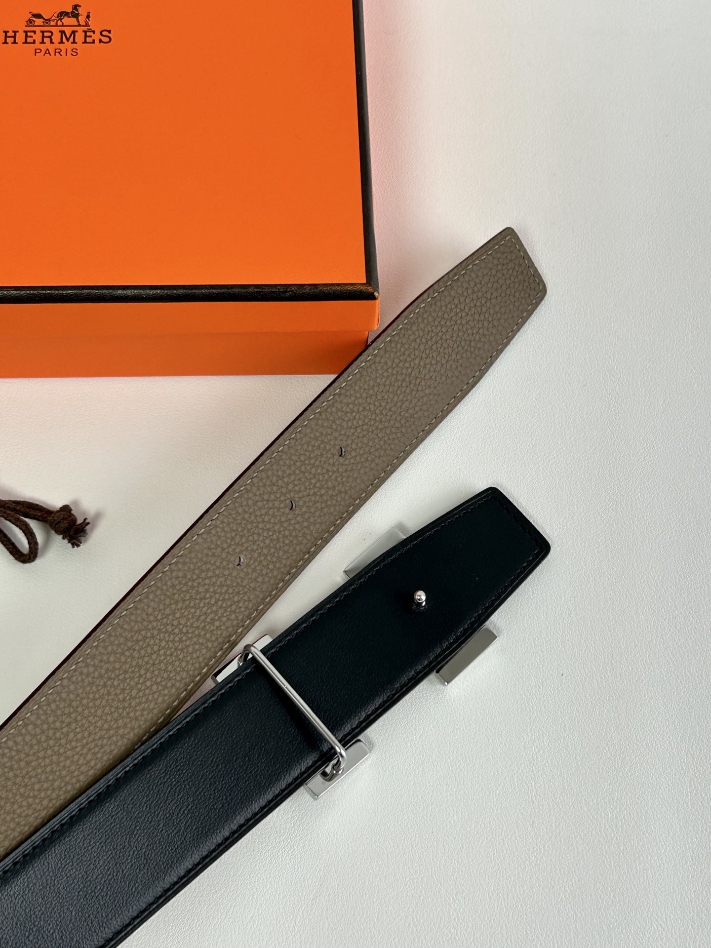Hermès Grained Leather Belt with Patterned H Buckle