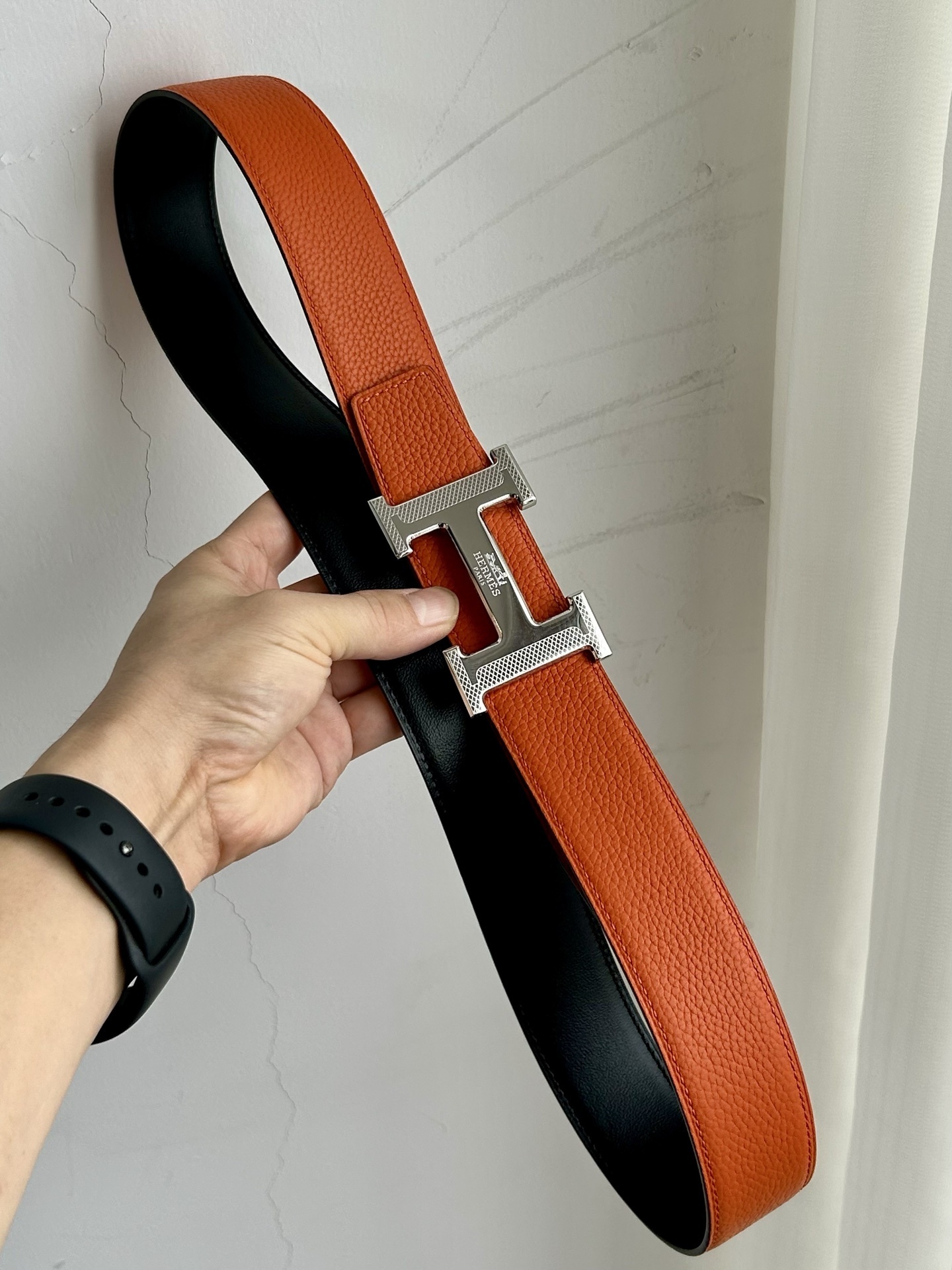 Luxury Designer H Buckle Leather Belt - Black & Orange Editions