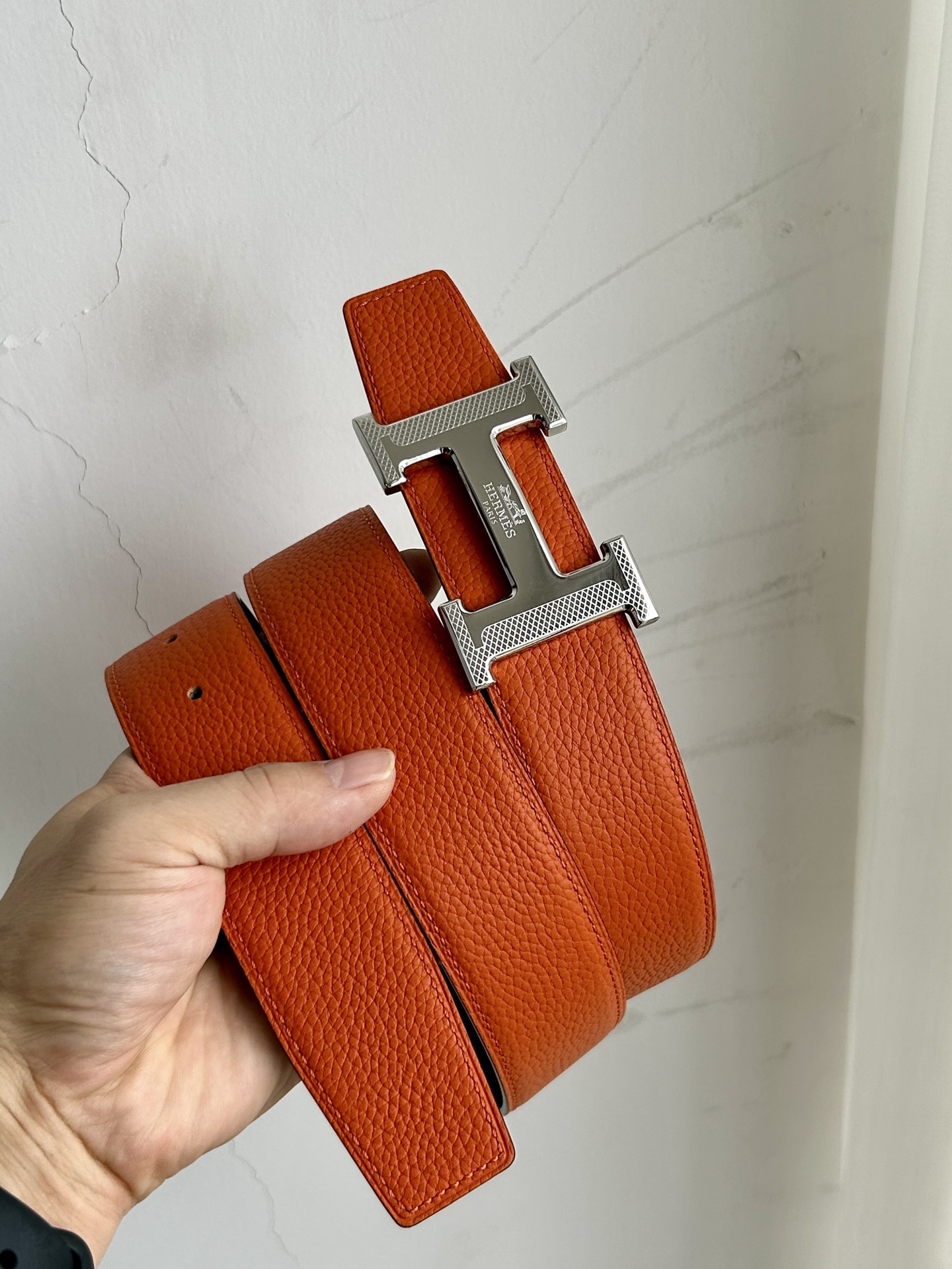 Luxury Designer H Buckle Leather Belt - Black & Orange Editions