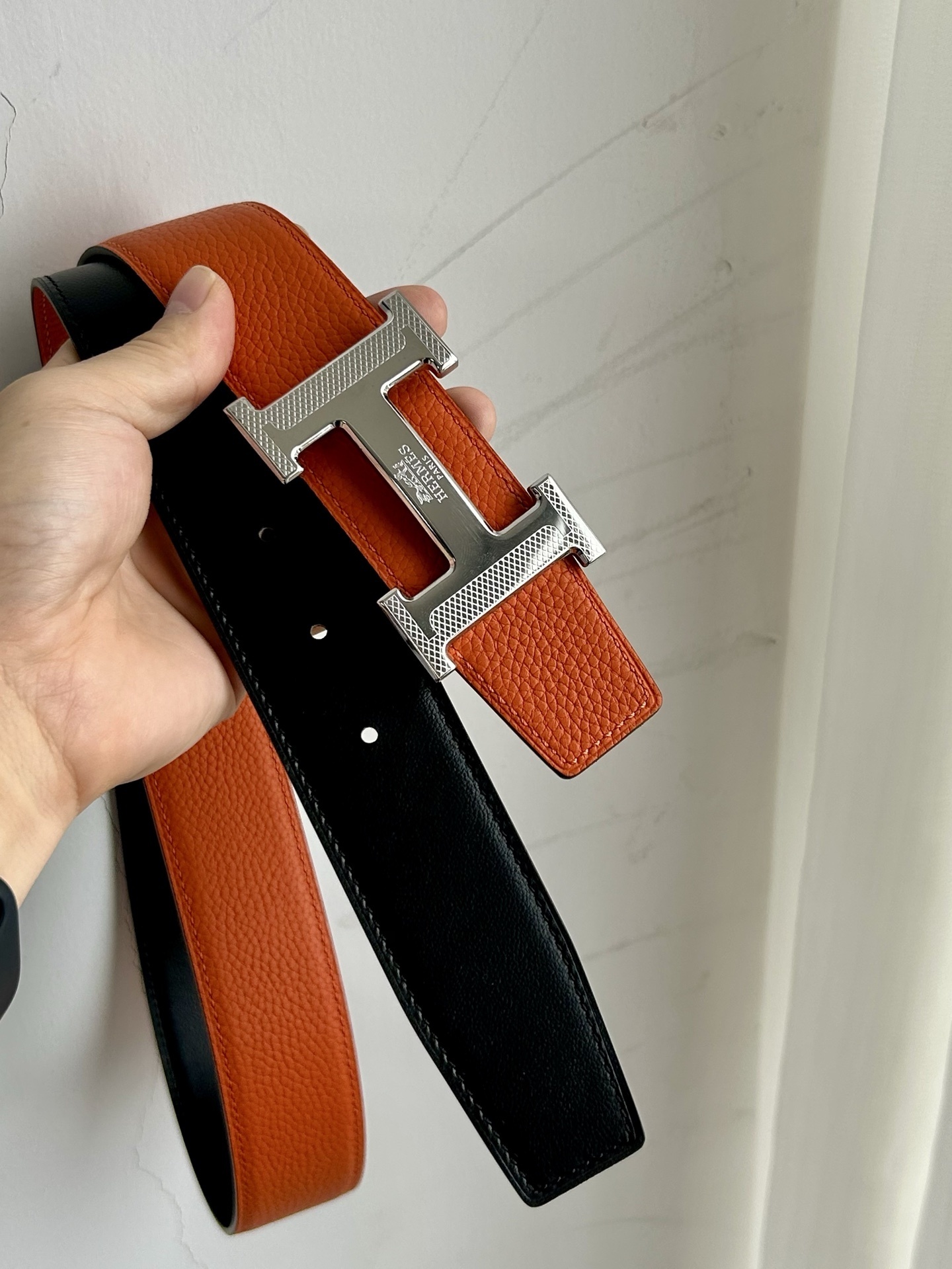 Luxury Designer H Buckle Leather Belt - Black & Orange Editions