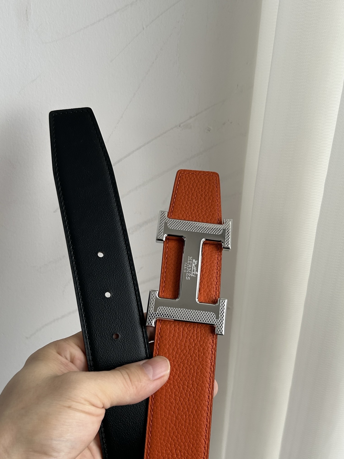 Luxury Designer H Buckle Leather Belt - Black & Orange Editions