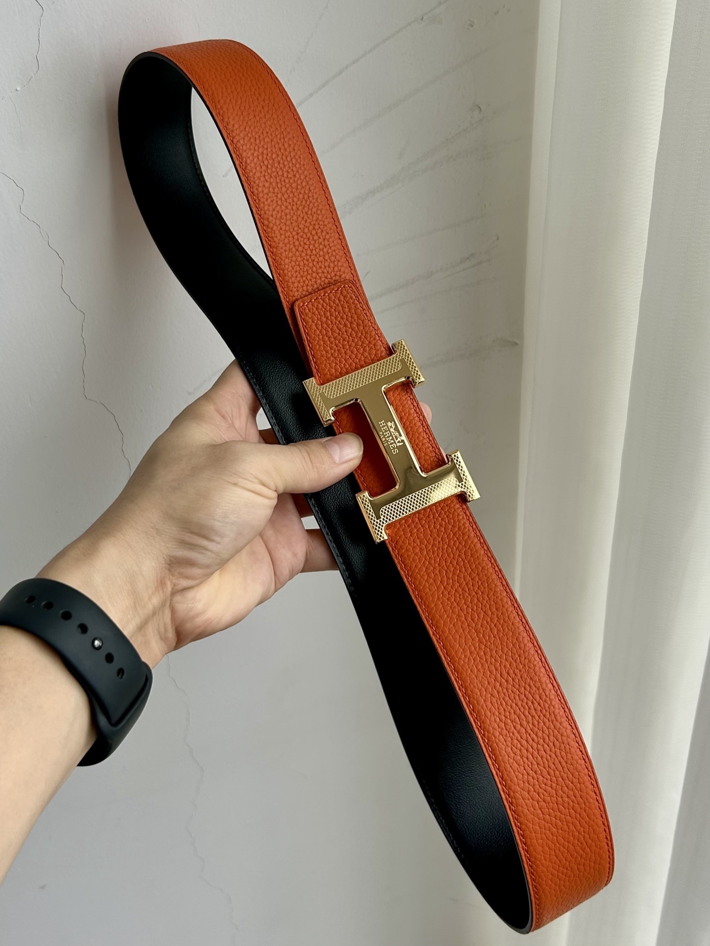 Luxury Designer H Buckle Leather Belt - Black & Orange Editions