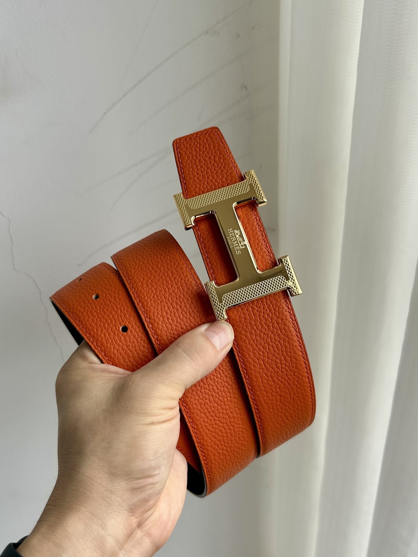 Luxury Designer H Buckle Leather Belt - Black & Orange Editions
